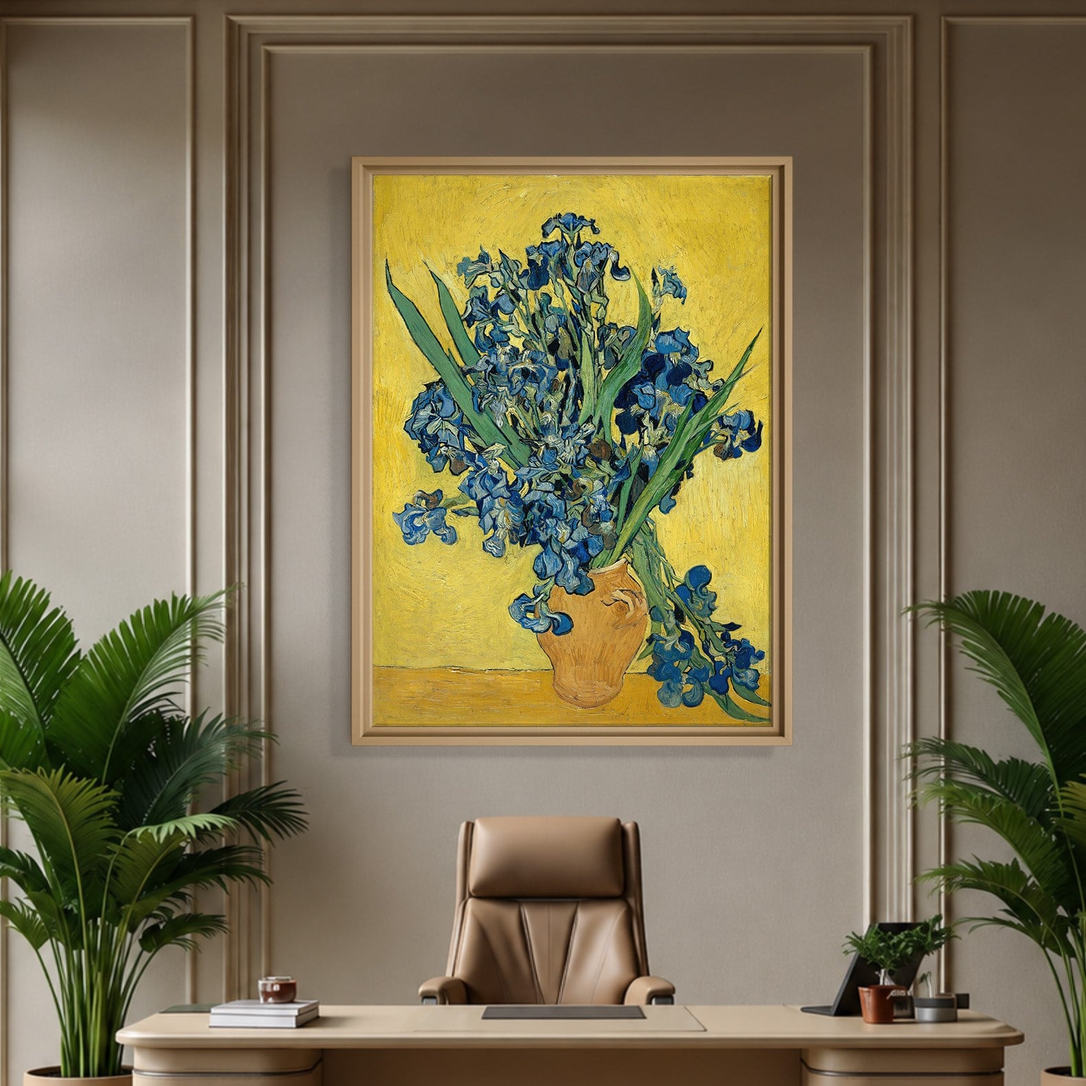 Sarı Vazoda Süsenler Kanvas Tablo – Vincent van Gogh Çiçek Natürmort Fine Art Baskısı