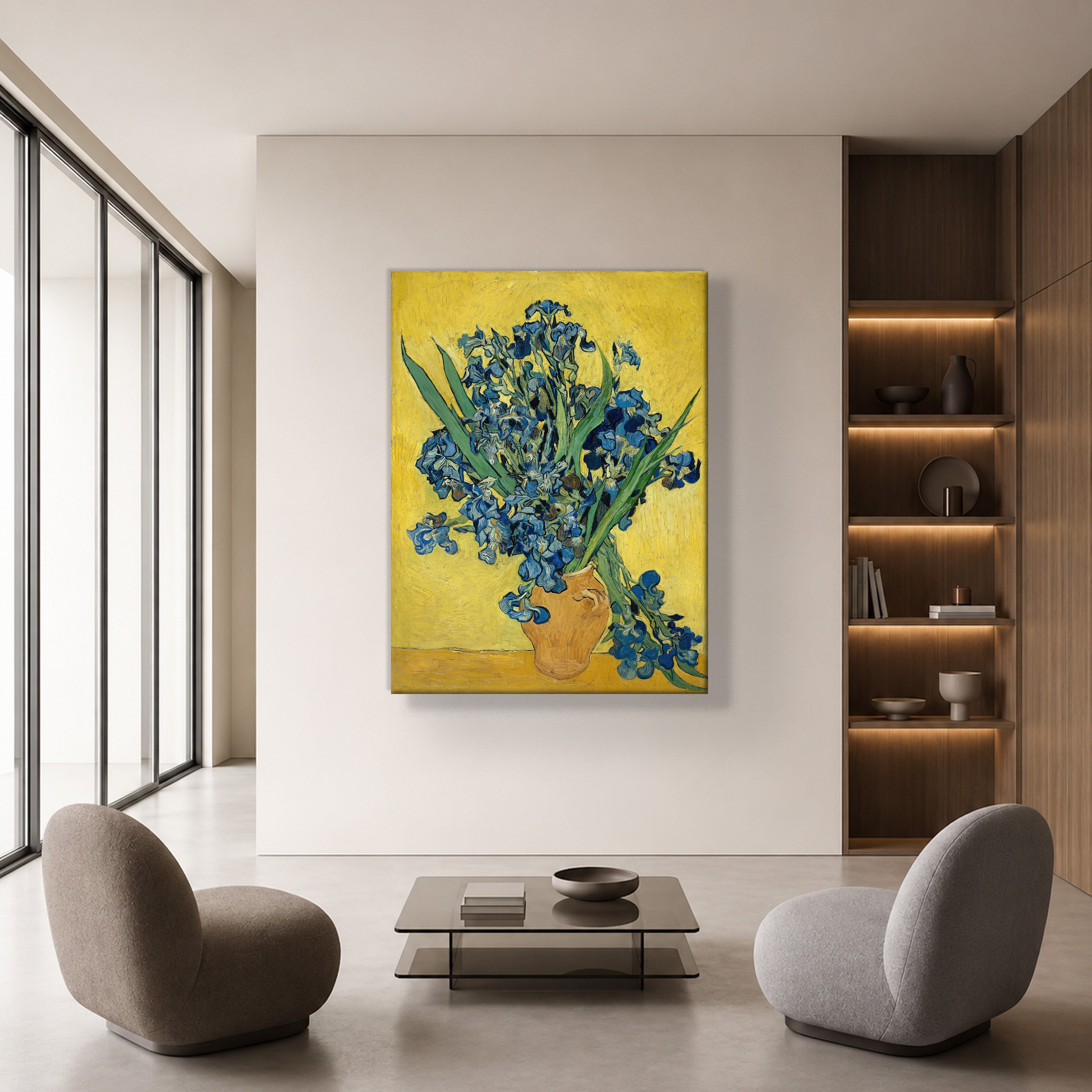 Sarı Vazoda Süsenler Kanvas Tablo – Vincent van Gogh Çiçek Natürmort Fine Art Baskısı