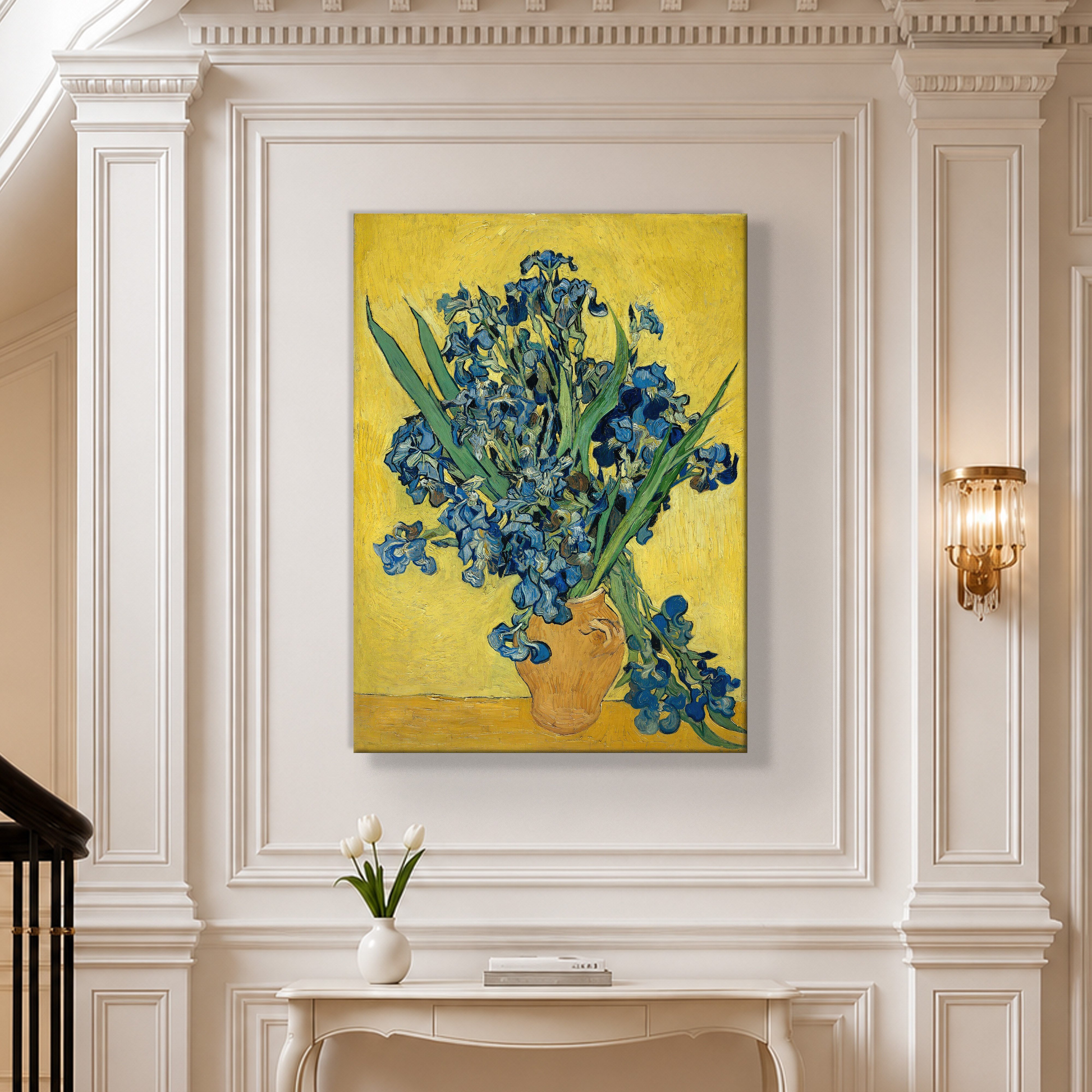 Sarı Vazoda Süsenler Kanvas Tablo – Vincent van Gogh Çiçek Natürmort Fine Art Baskısı