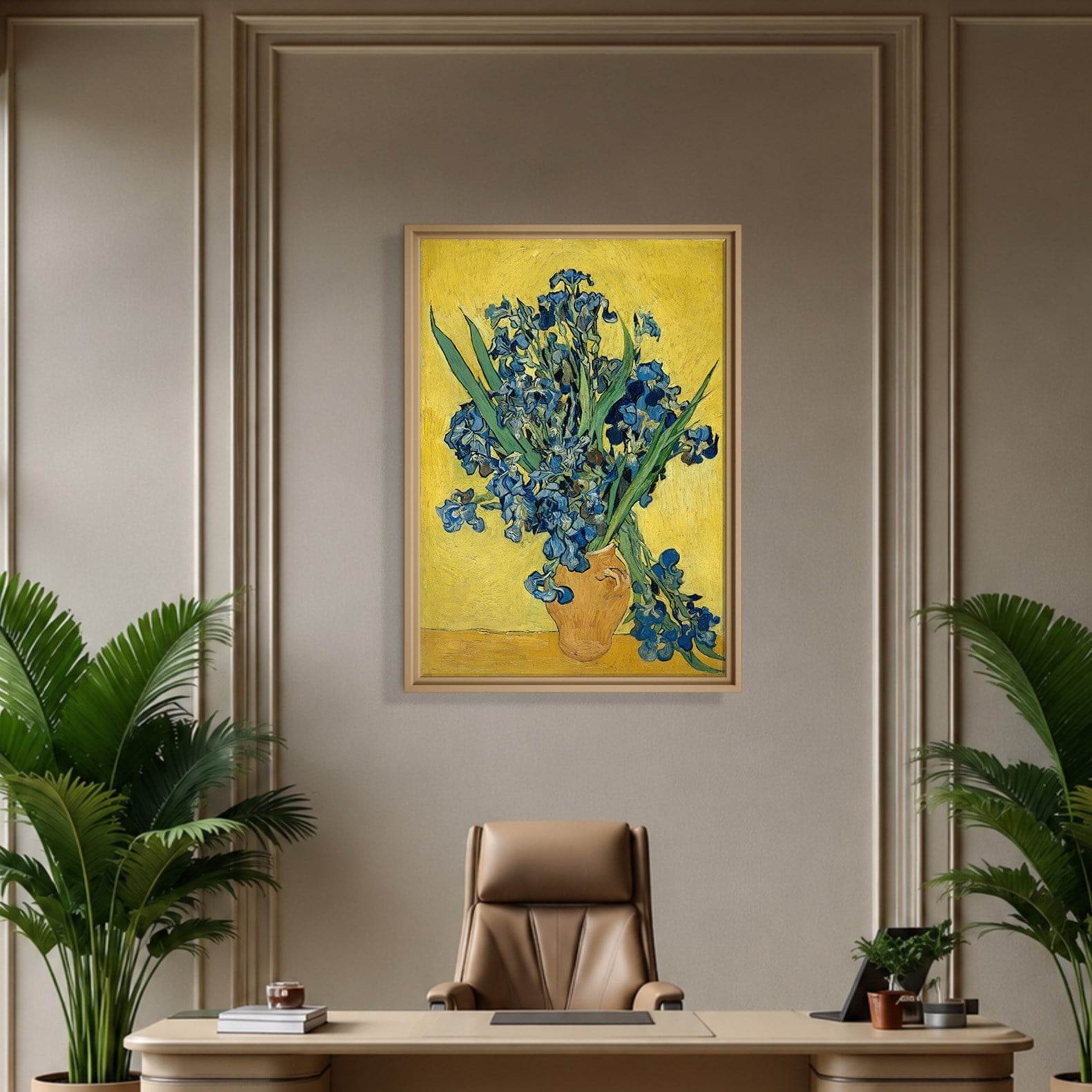 Sarı Vazoda Süsenler Kanvas Tablo – Vincent van Gogh Çiçek Natürmort Fine Art Baskısı