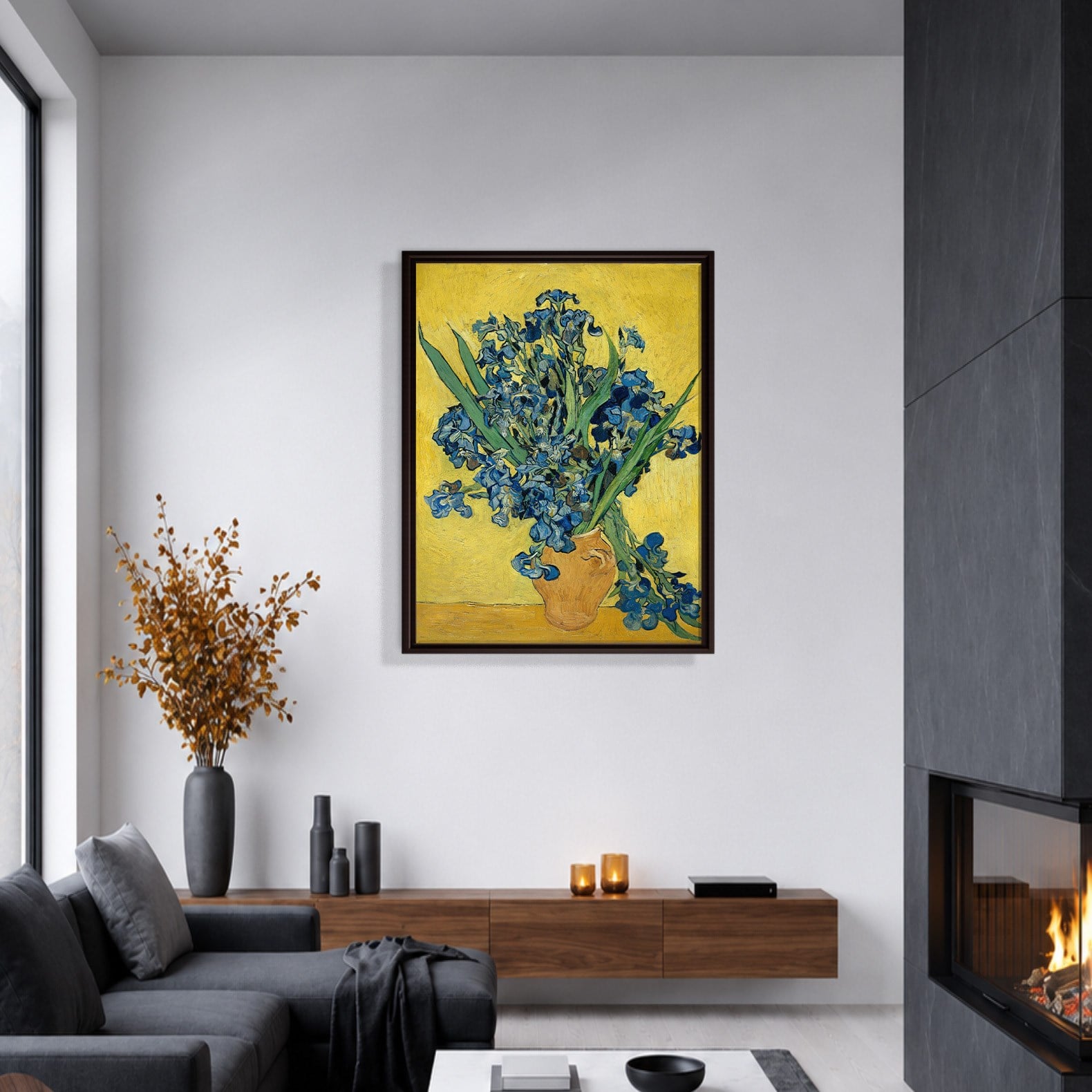 Sarı Vazoda Süsenler Kanvas Tablo – Vincent van Gogh Çiçek Natürmort Fine Art Baskısı