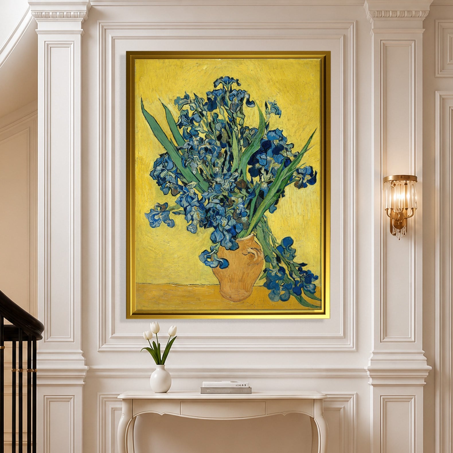 Sarı Vazoda Süsenler Kanvas Tablo – Vincent van Gogh Çiçek Natürmort Fine Art Baskısı