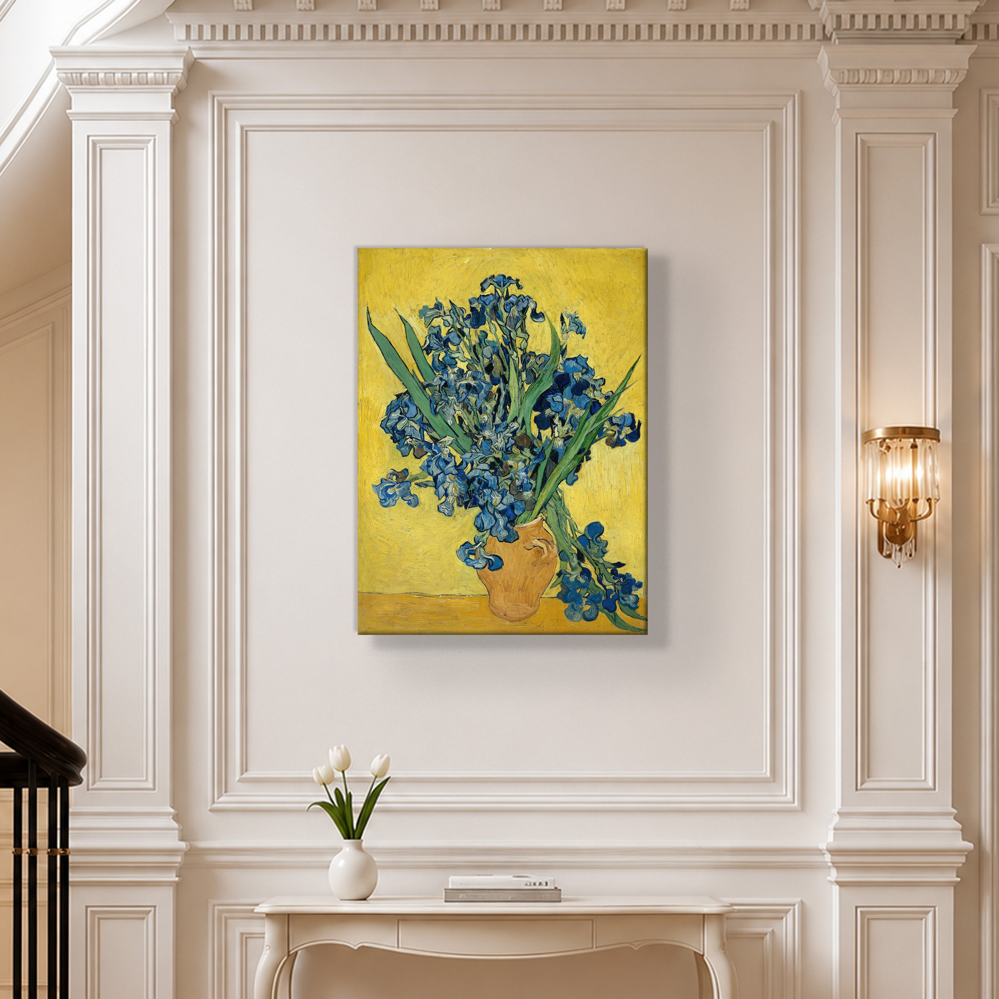Sarı Vazoda Süsenler Kanvas Tablo – Vincent van Gogh Çiçek Natürmort Fine Art Baskısı