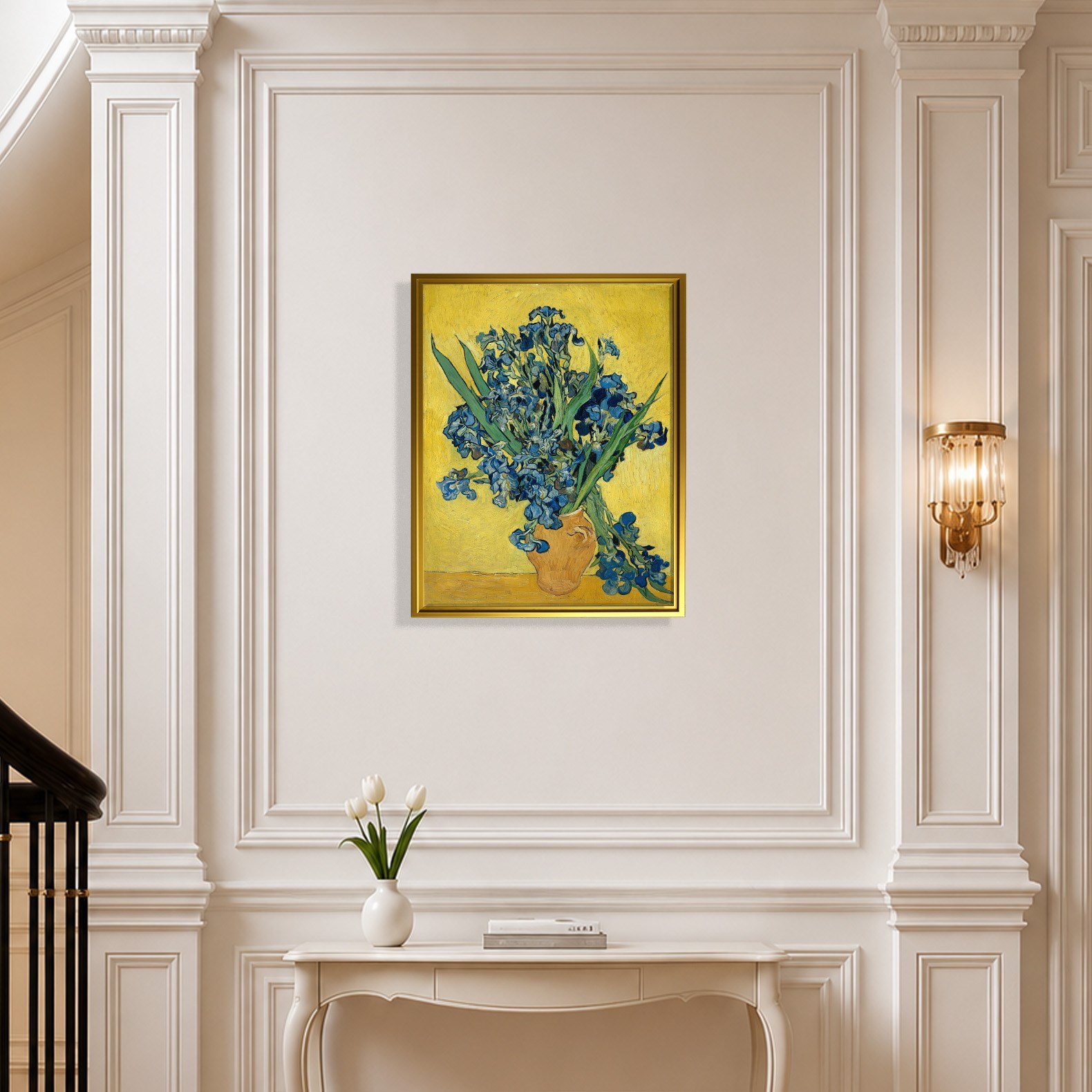 Sarı Vazoda Süsenler Kanvas Tablo – Vincent van Gogh Çiçek Natürmort Fine Art Baskısı