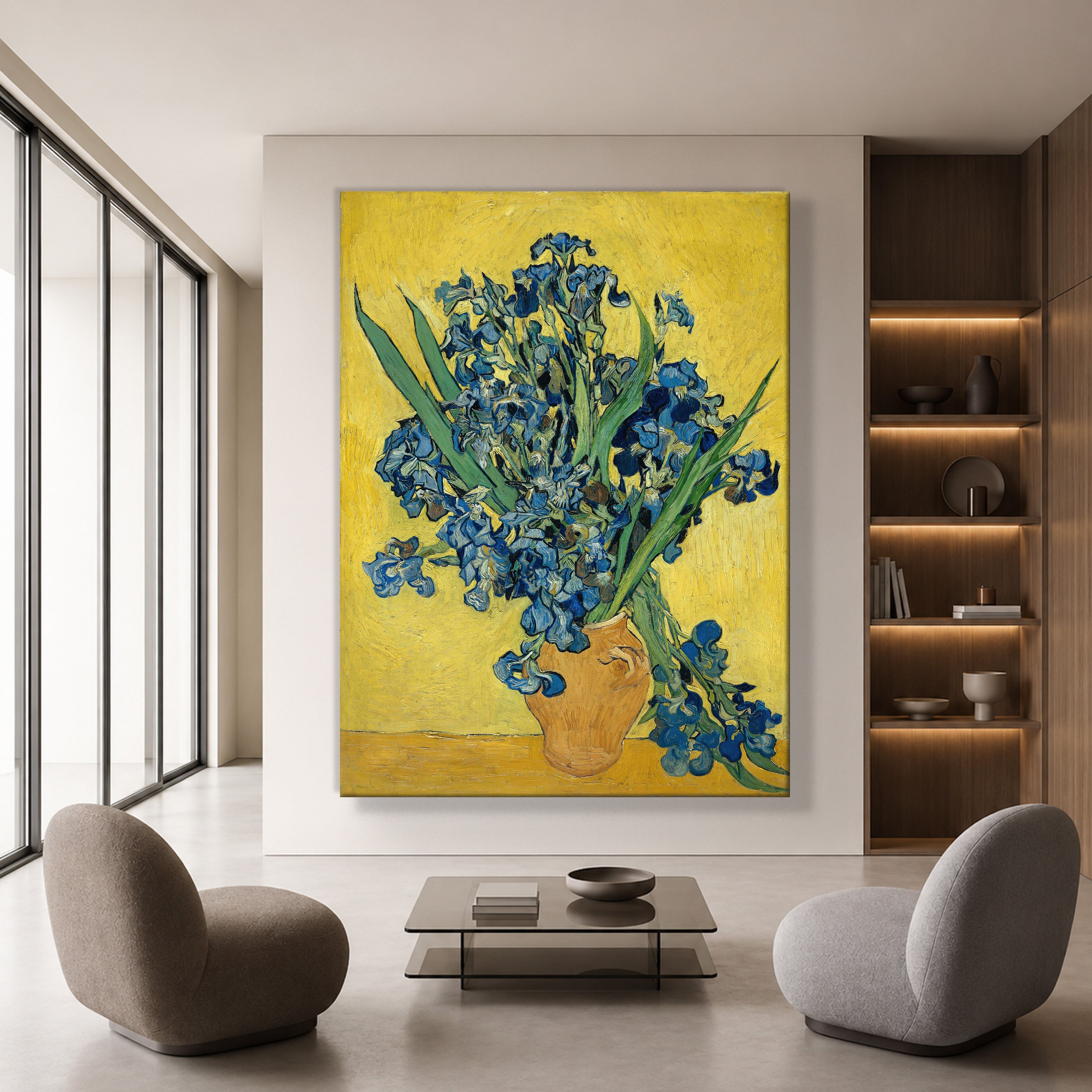 Sarı Vazoda Süsenler Kanvas Tablo – Vincent van Gogh Çiçek Natürmort Fine Art Baskısı