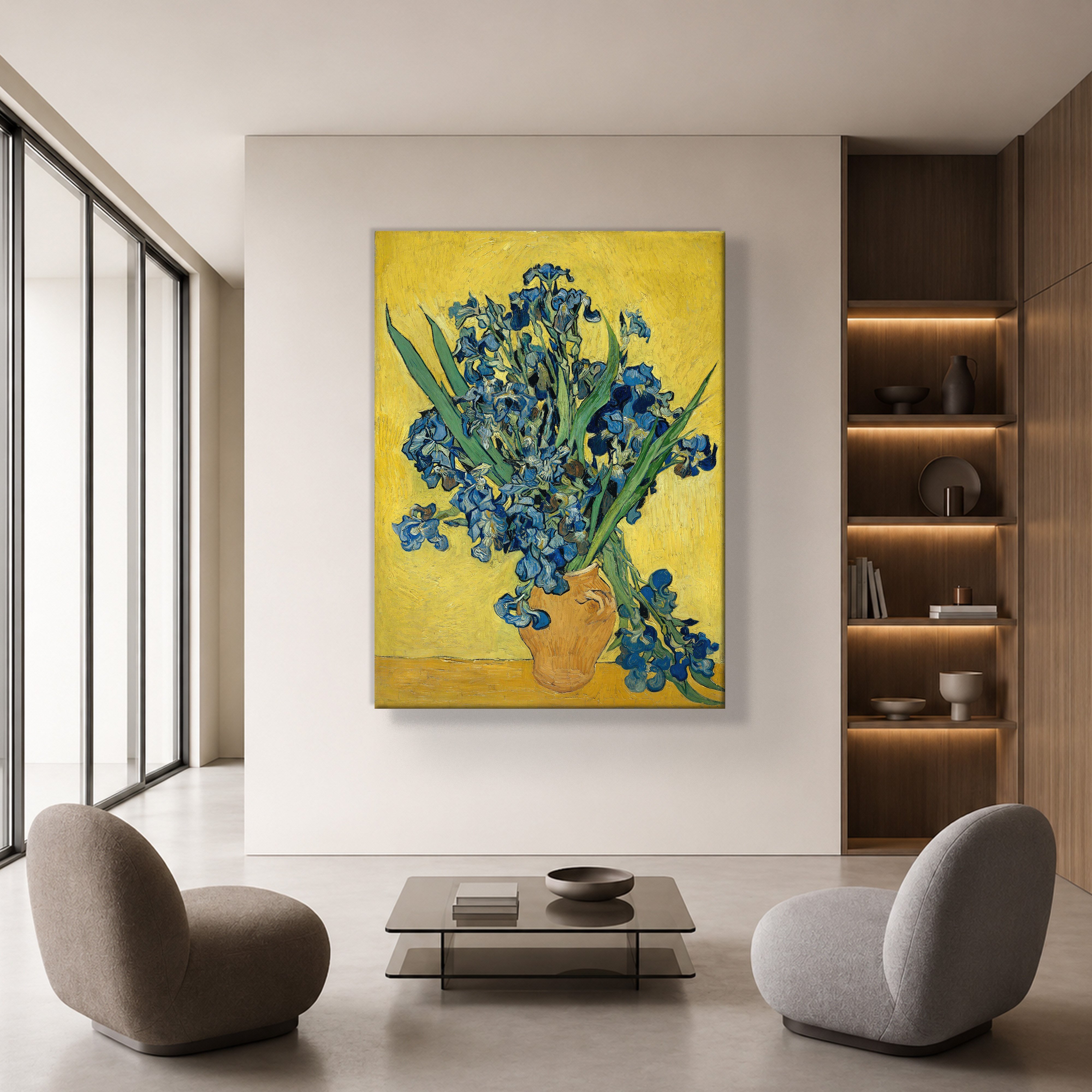Sarı Vazoda Süsenler Kanvas Tablo – Vincent van Gogh Çiçek Natürmort Fine Art Baskısı