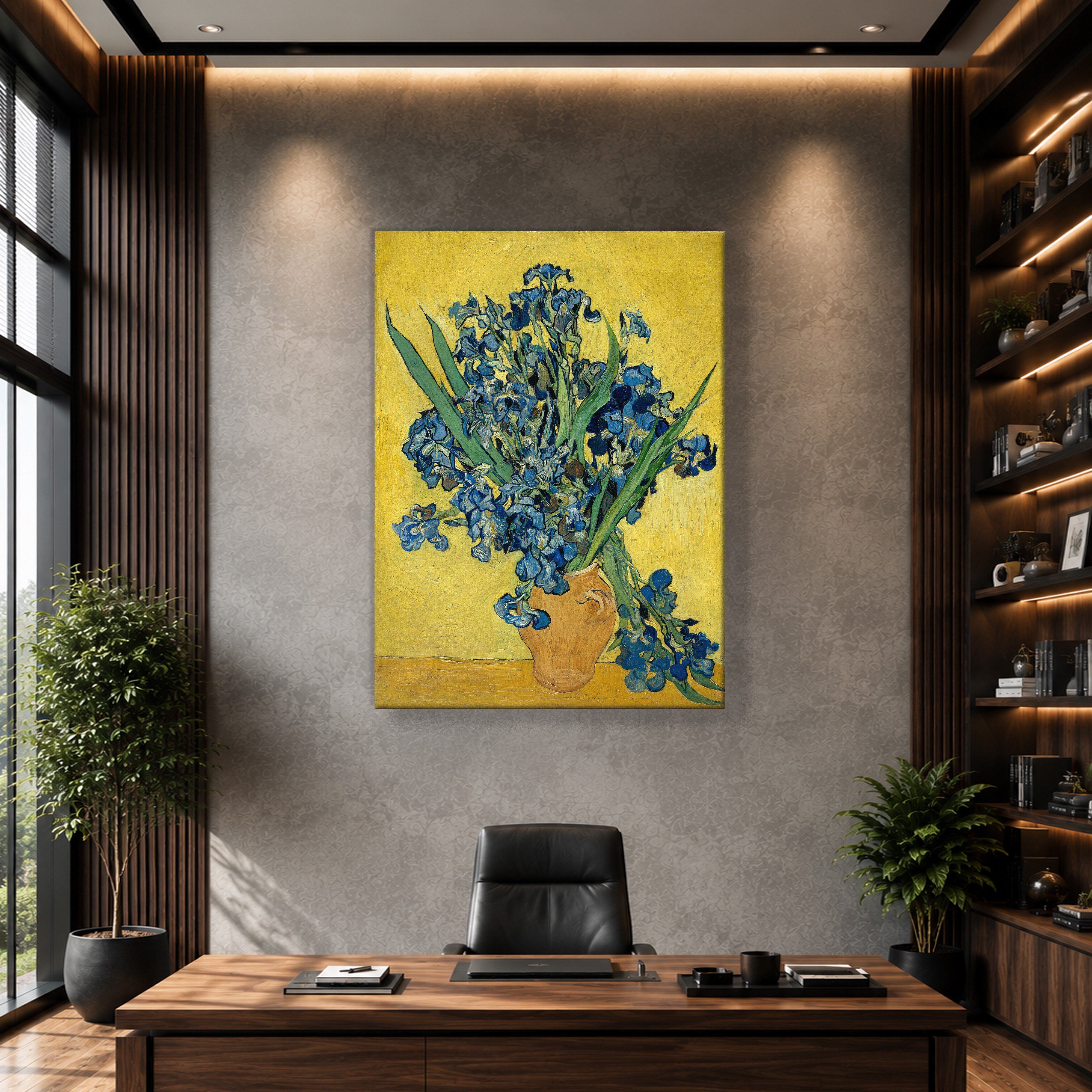 Sarı Vazoda Süsenler Kanvas Tablo – Vincent van Gogh Çiçek Natürmort Fine Art Baskısı