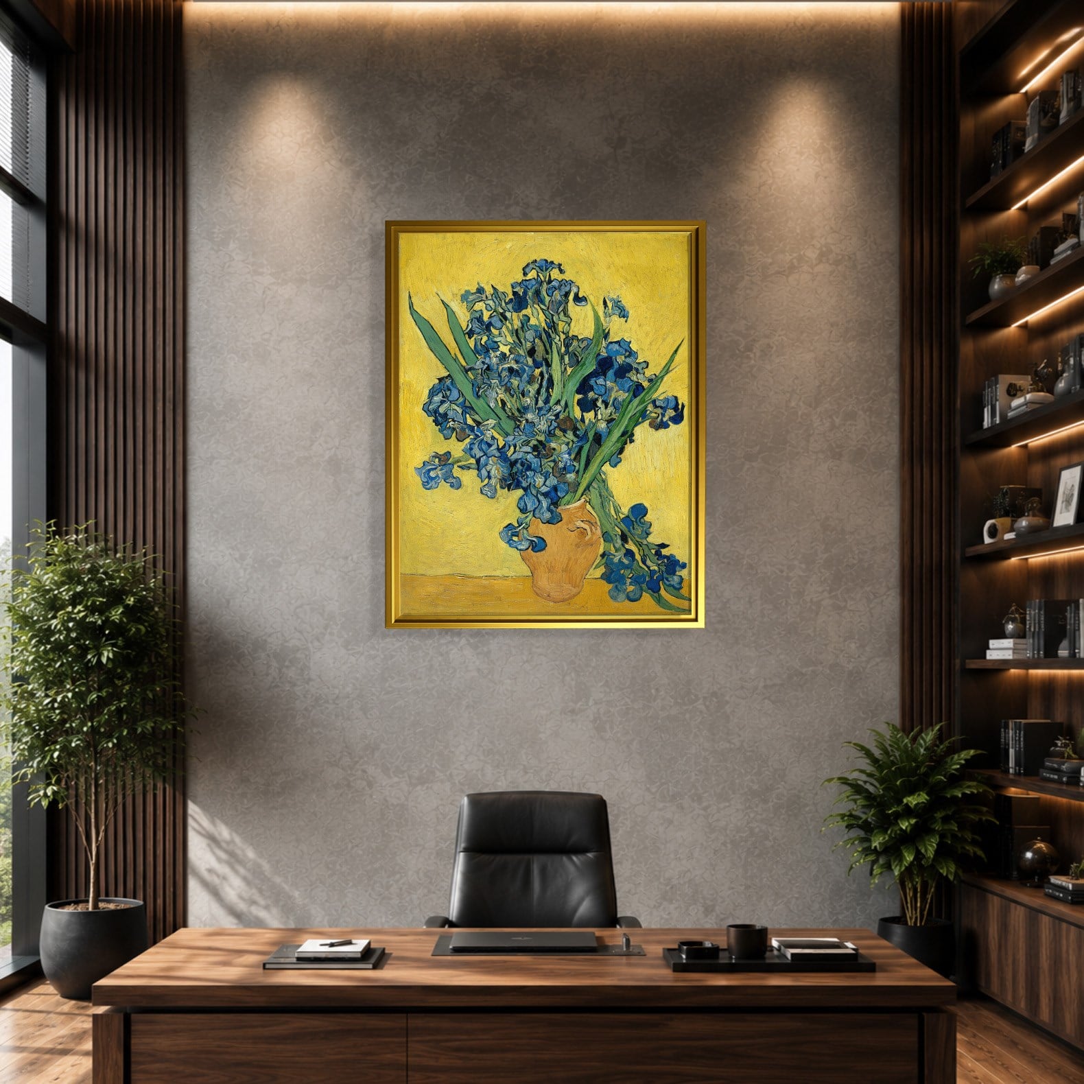 Sarı Vazoda Süsenler Kanvas Tablo – Vincent van Gogh Çiçek Natürmort Fine Art Baskısı