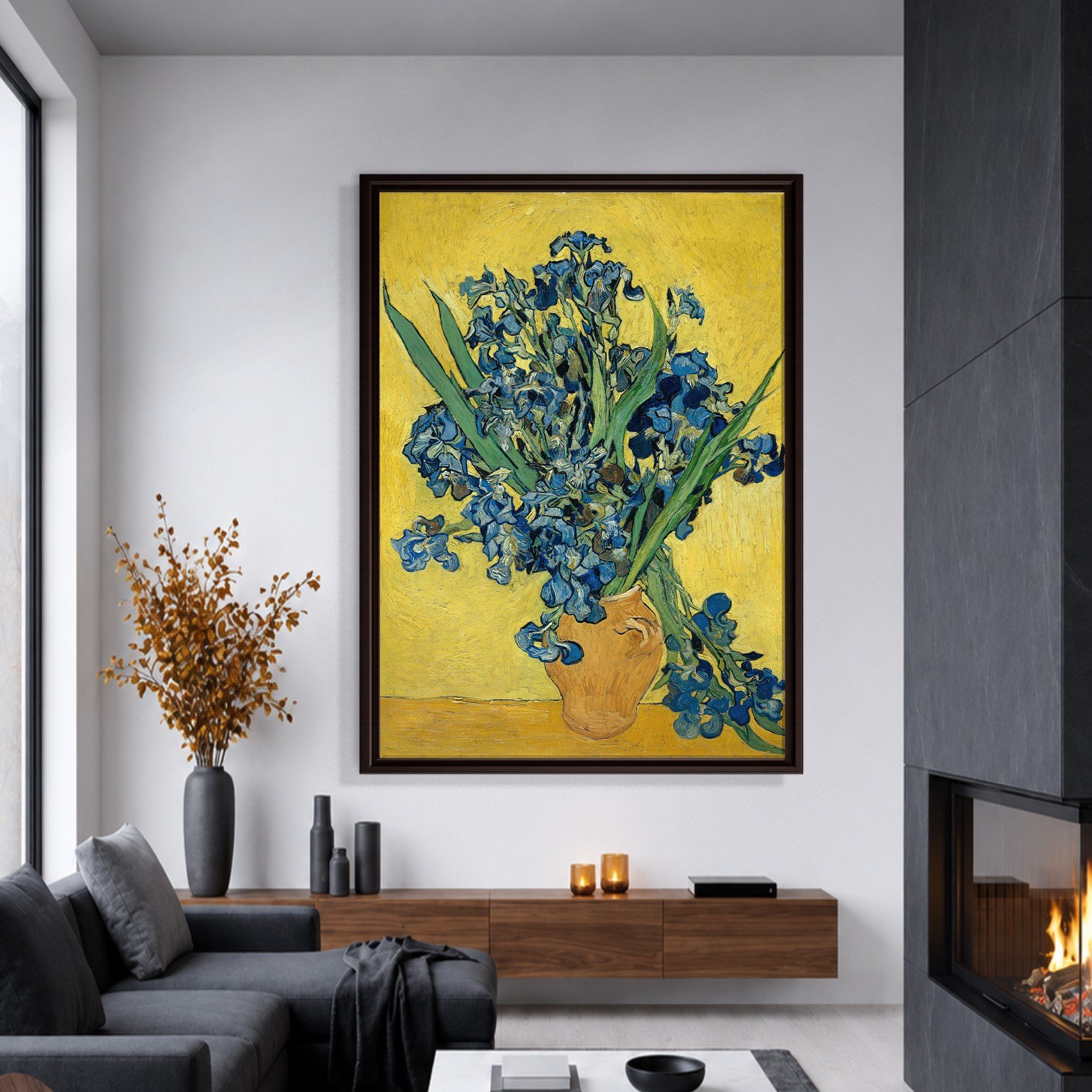 Sarı Vazoda Süsenler Kanvas Tablo – Vincent van Gogh Çiçek Natürmort Fine Art Baskısı