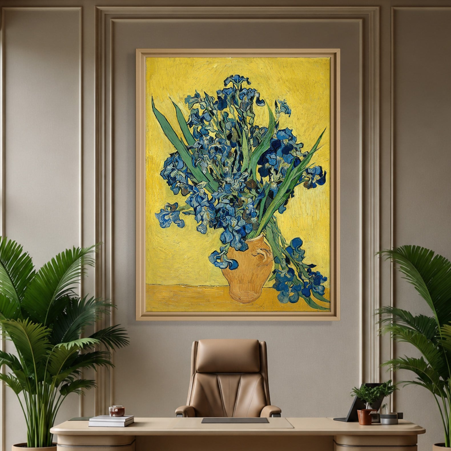 Sarı Vazoda Süsenler Kanvas Tablo – Vincent van Gogh Çiçek Natürmort Fine Art Baskısı