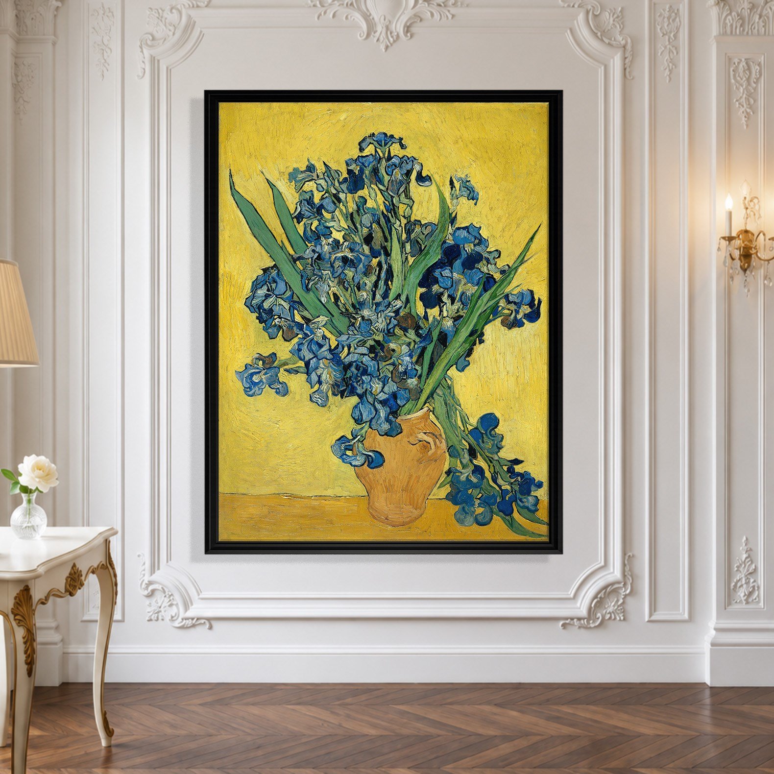Sarı Vazoda Süsenler Kanvas Tablo – Vincent van Gogh Çiçek Natürmort Fine Art Baskısı