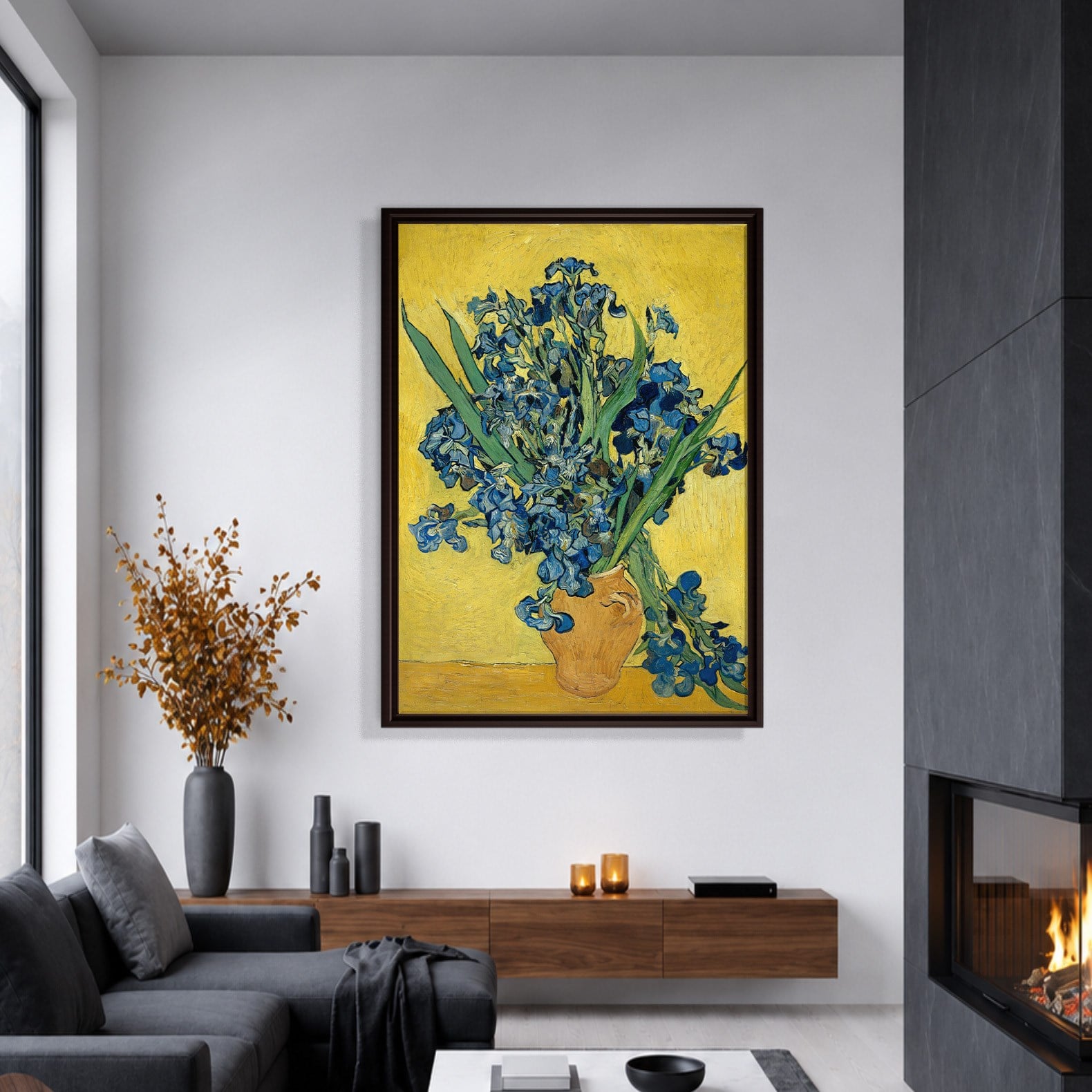 Sarı Vazoda Süsenler Kanvas Tablo – Vincent van Gogh Çiçek Natürmort Fine Art Baskısı