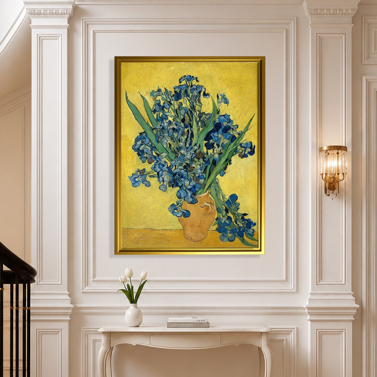 Sarı Vazoda Süsenler Kanvas Tablo – Vincent van Gogh Çiçek Natürmort Fine Art Baskısı