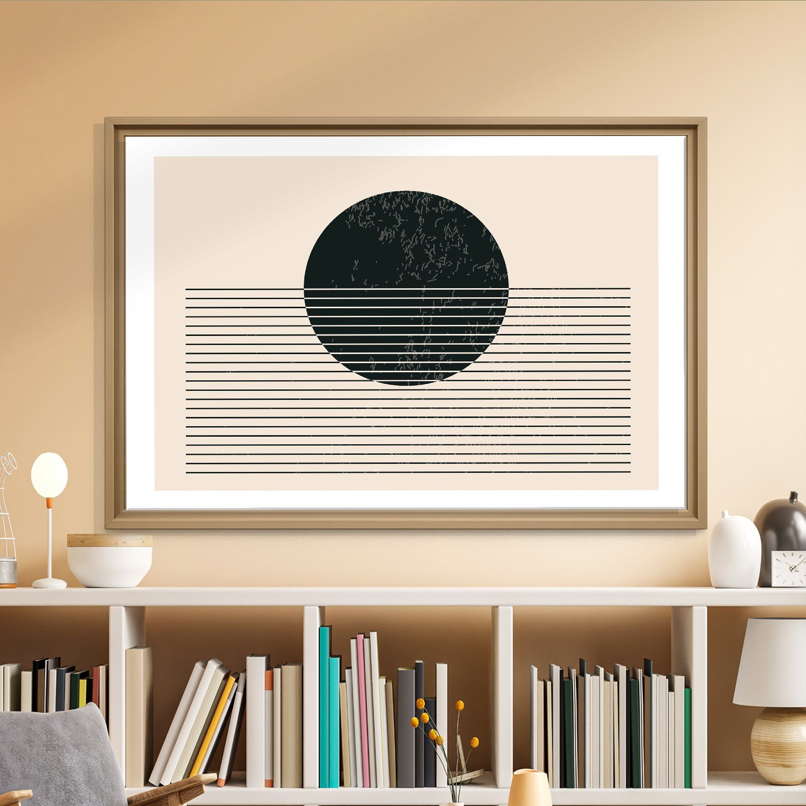 Sessiz Ufuk – Minimalist Siyah Güneş Soyut Kanvas Tablo