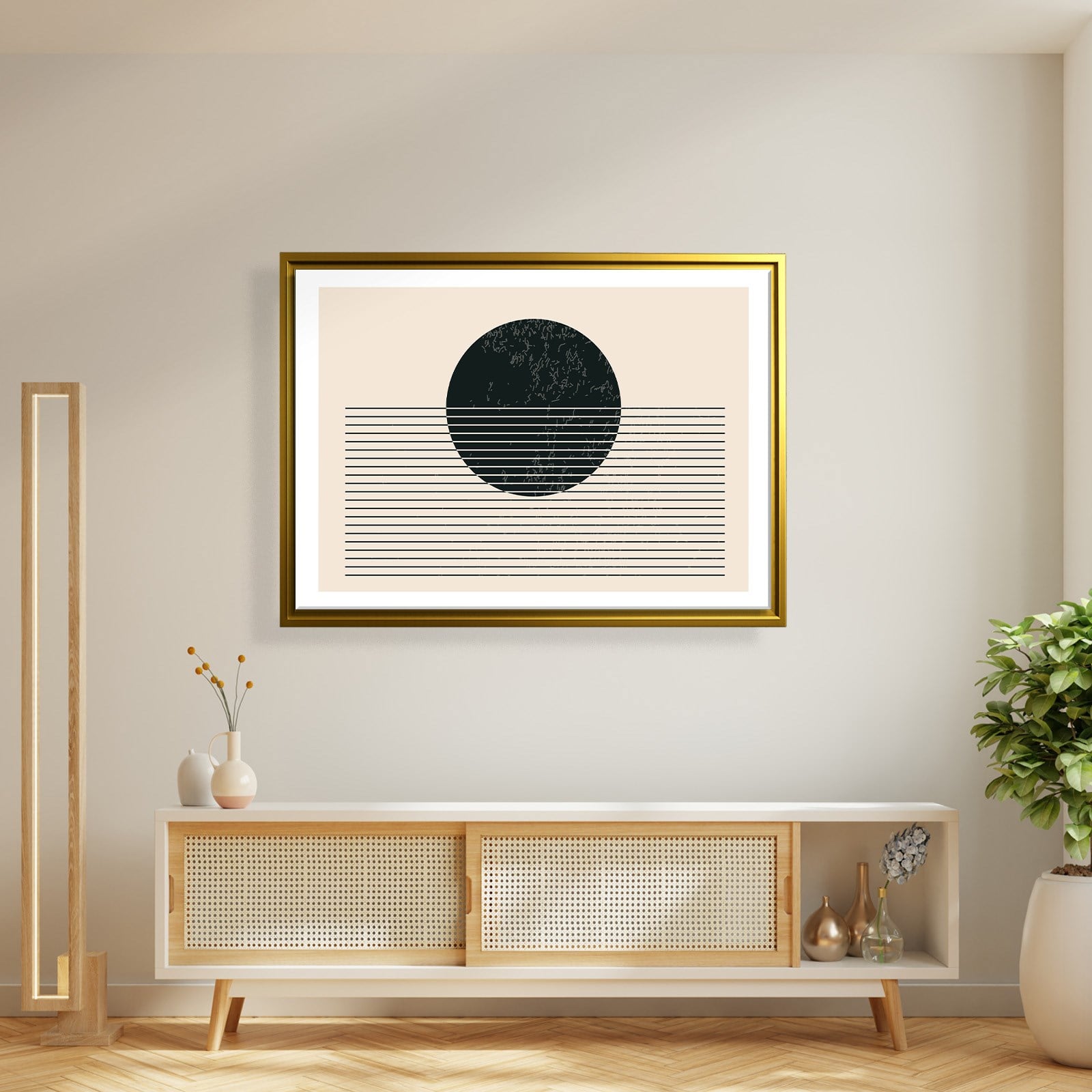 Sessiz Ufuk – Minimalist Siyah Güneş Soyut Kanvas Tablo