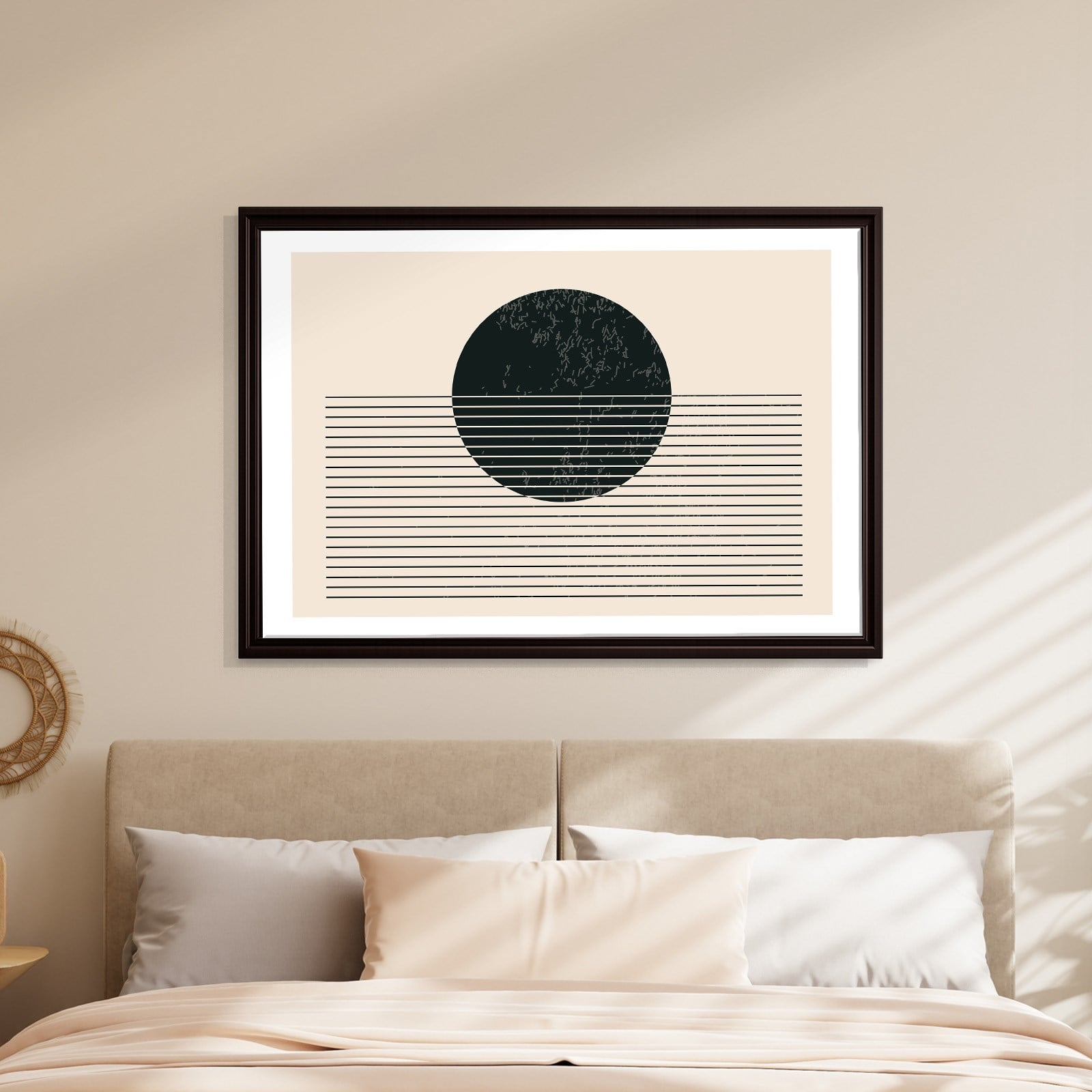 Sessiz Ufuk – Minimalist Siyah Güneş Soyut Kanvas Tablo