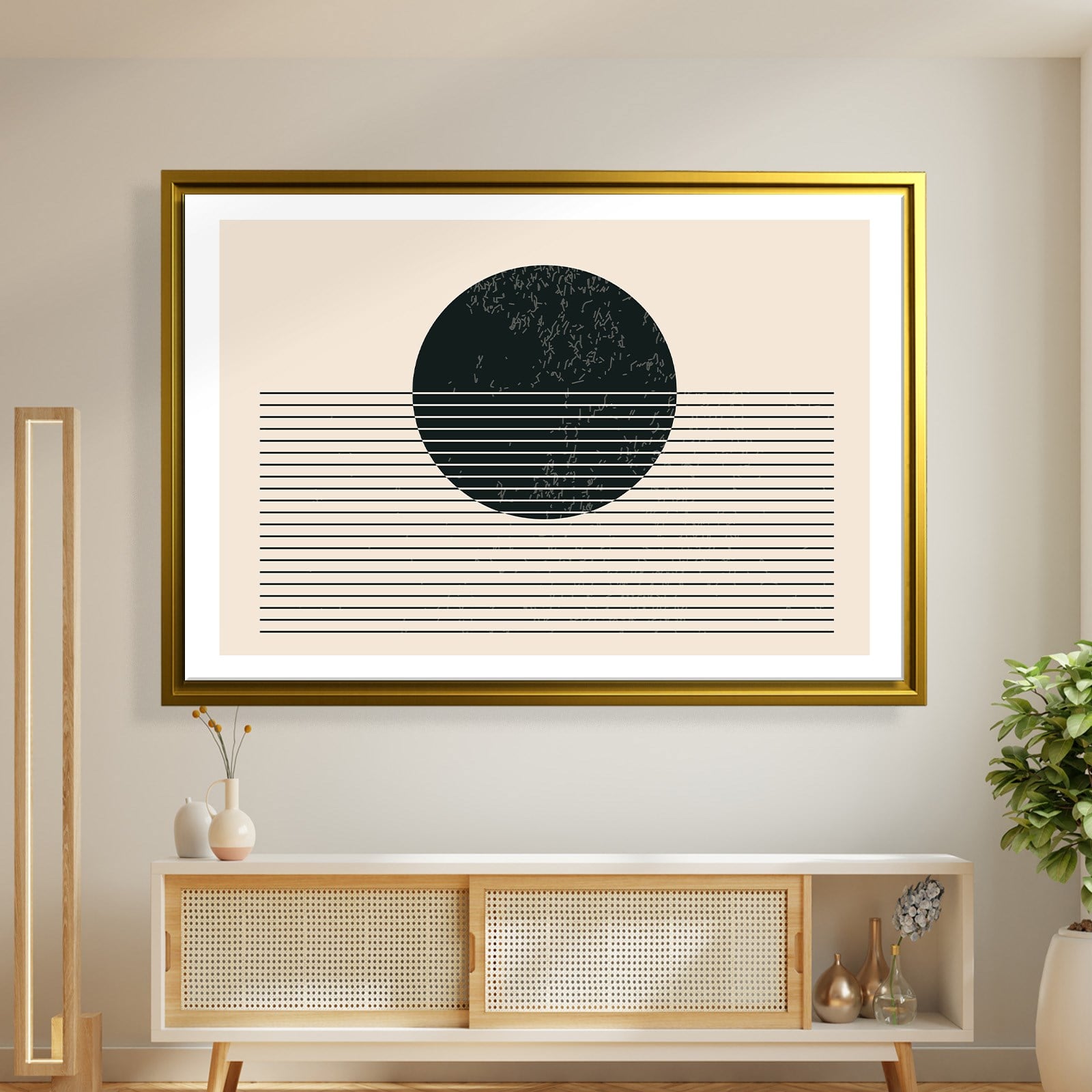 Sessiz Ufuk – Minimalist Siyah Güneş Soyut Kanvas Tablo