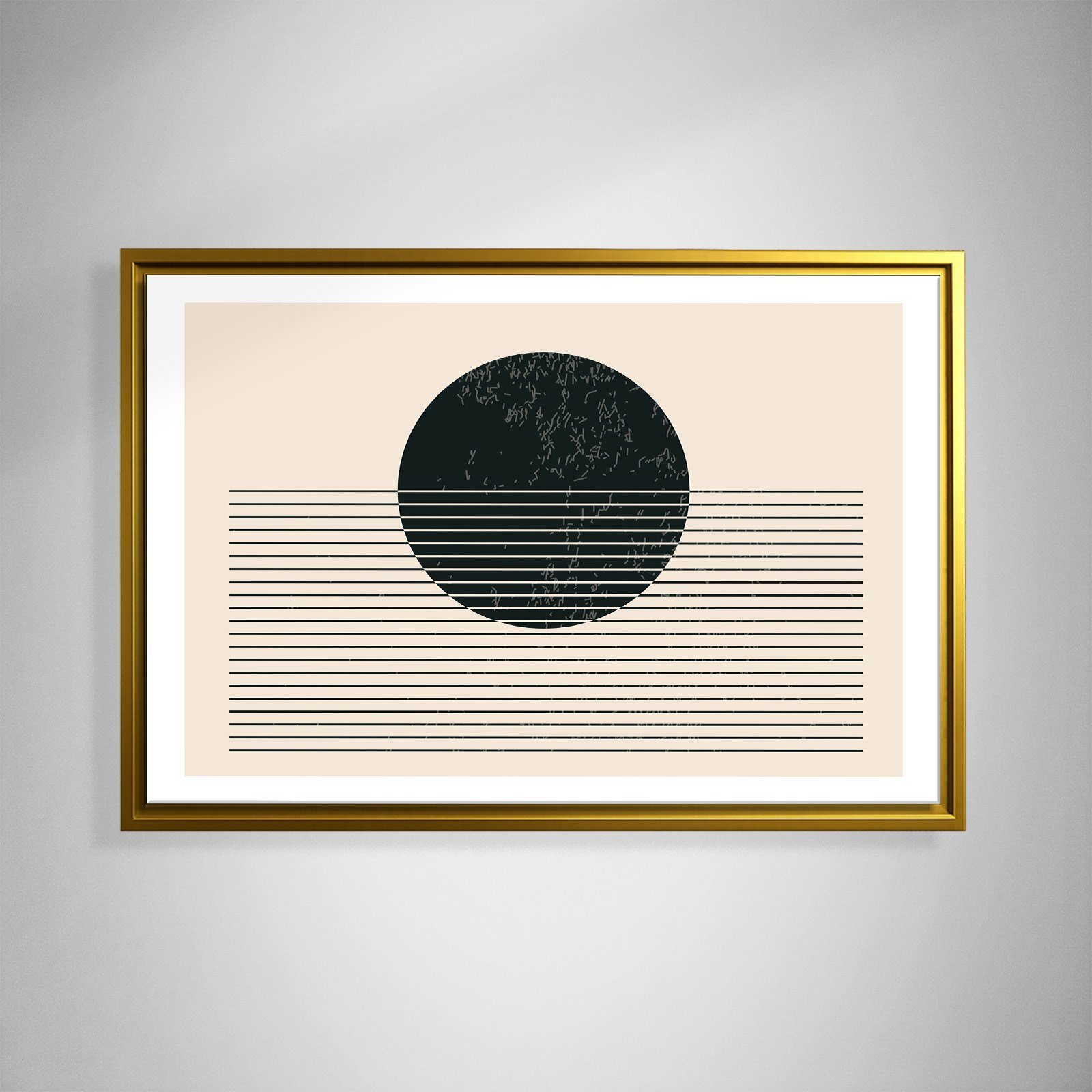 Sessiz Ufuk – Minimalist Siyah Güneş Soyut Kanvas Tablo