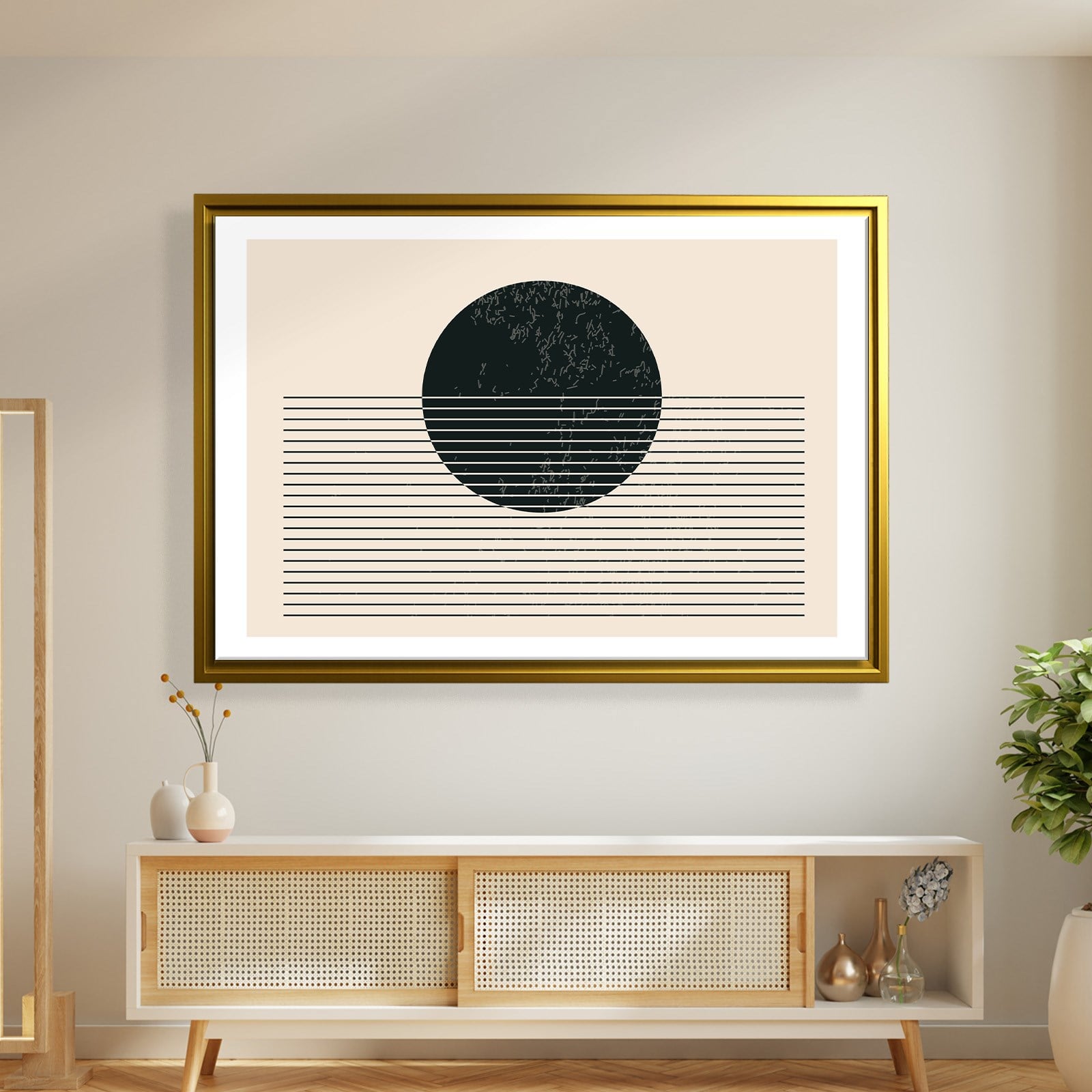 Sessiz Ufuk – Minimalist Siyah Güneş Soyut Kanvas Tablo