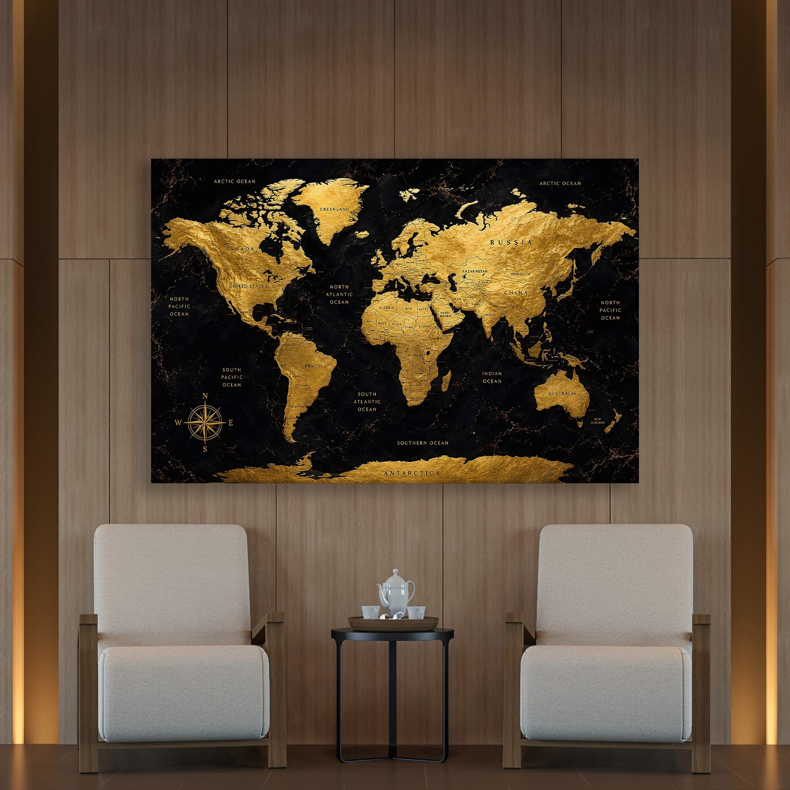 Siyah Altın Dünya Haritası – Luxury World Map Koleksiyonu