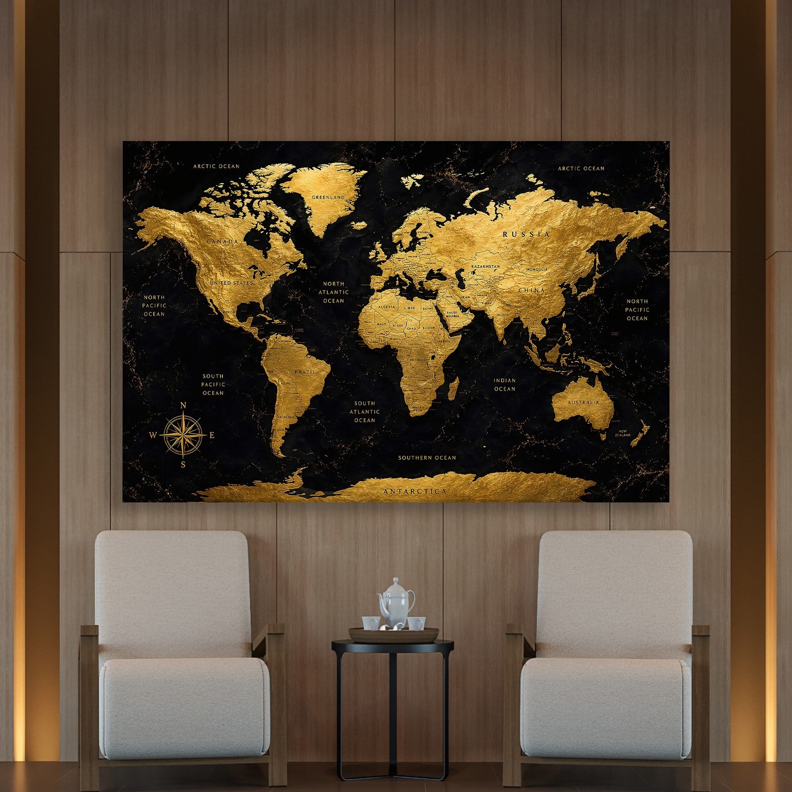 Siyah Altın Dünya Haritası – Luxury World Map Koleksiyonu