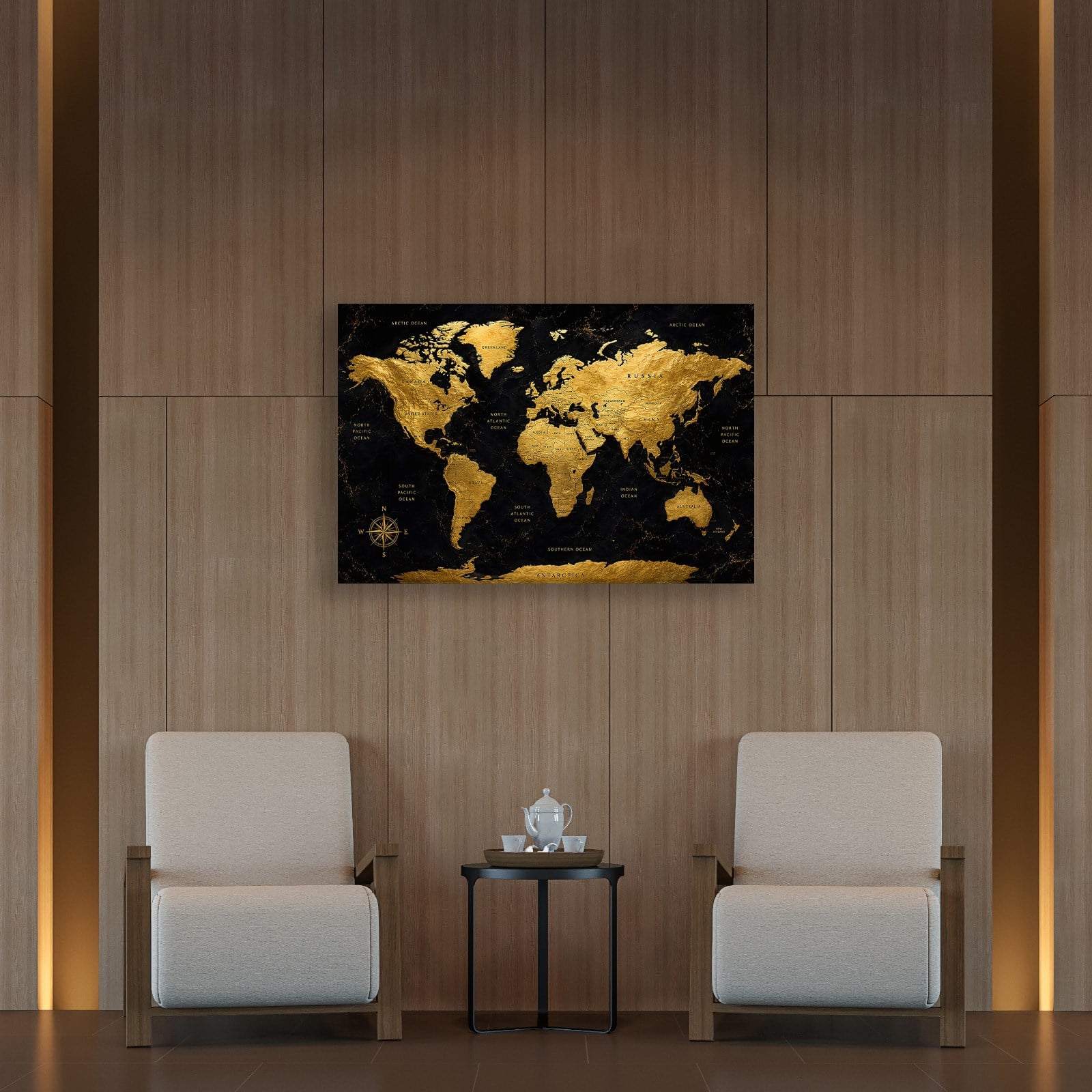 Siyah Altın Dünya Haritası – Luxury World Map Koleksiyonu