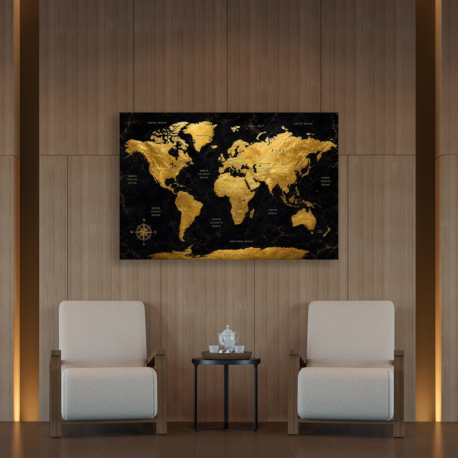 Siyah Altın Dünya Haritası – Luxury World Map Koleksiyonu
