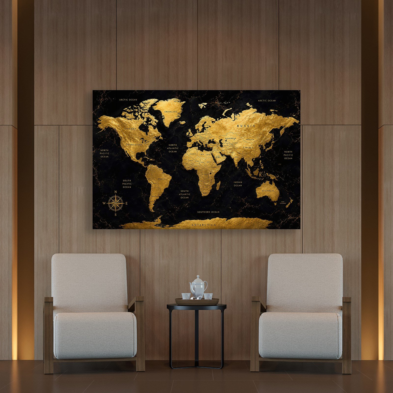 Siyah Altın Dünya Haritası – Luxury World Map Koleksiyonu