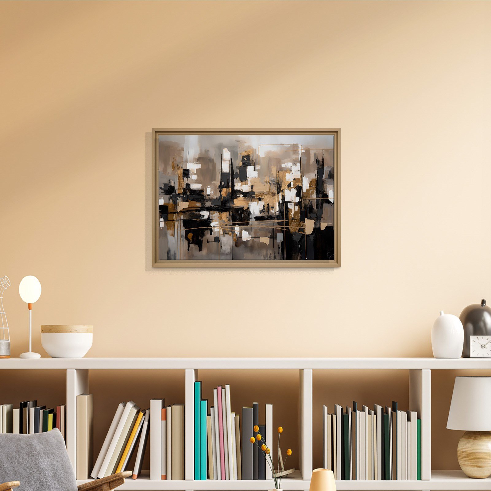 Siyah Bej Altın Soyut Tablo