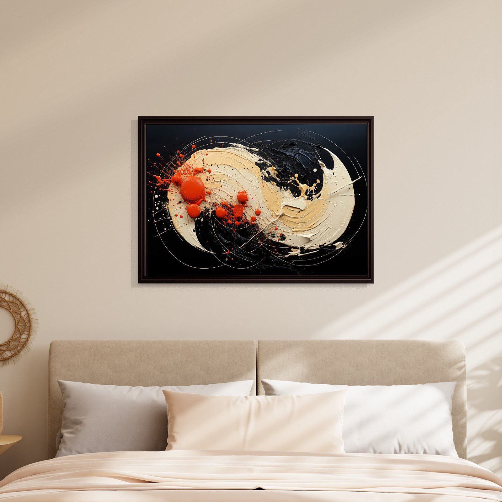 Siyah Turuncu Soyut Spiral Boya Kanvas Tablo