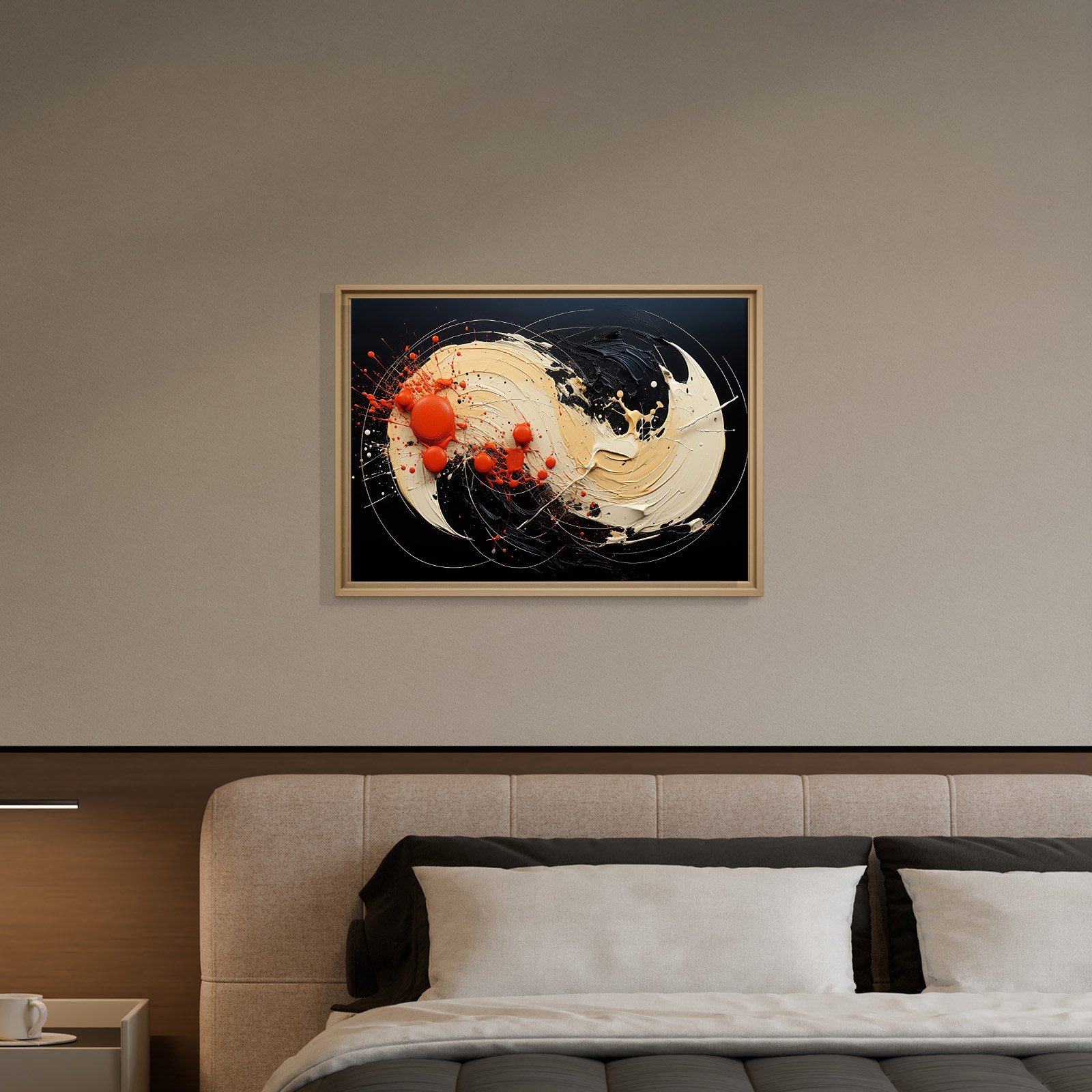 Siyah Turuncu Soyut Spiral Boya Kanvas Tablo