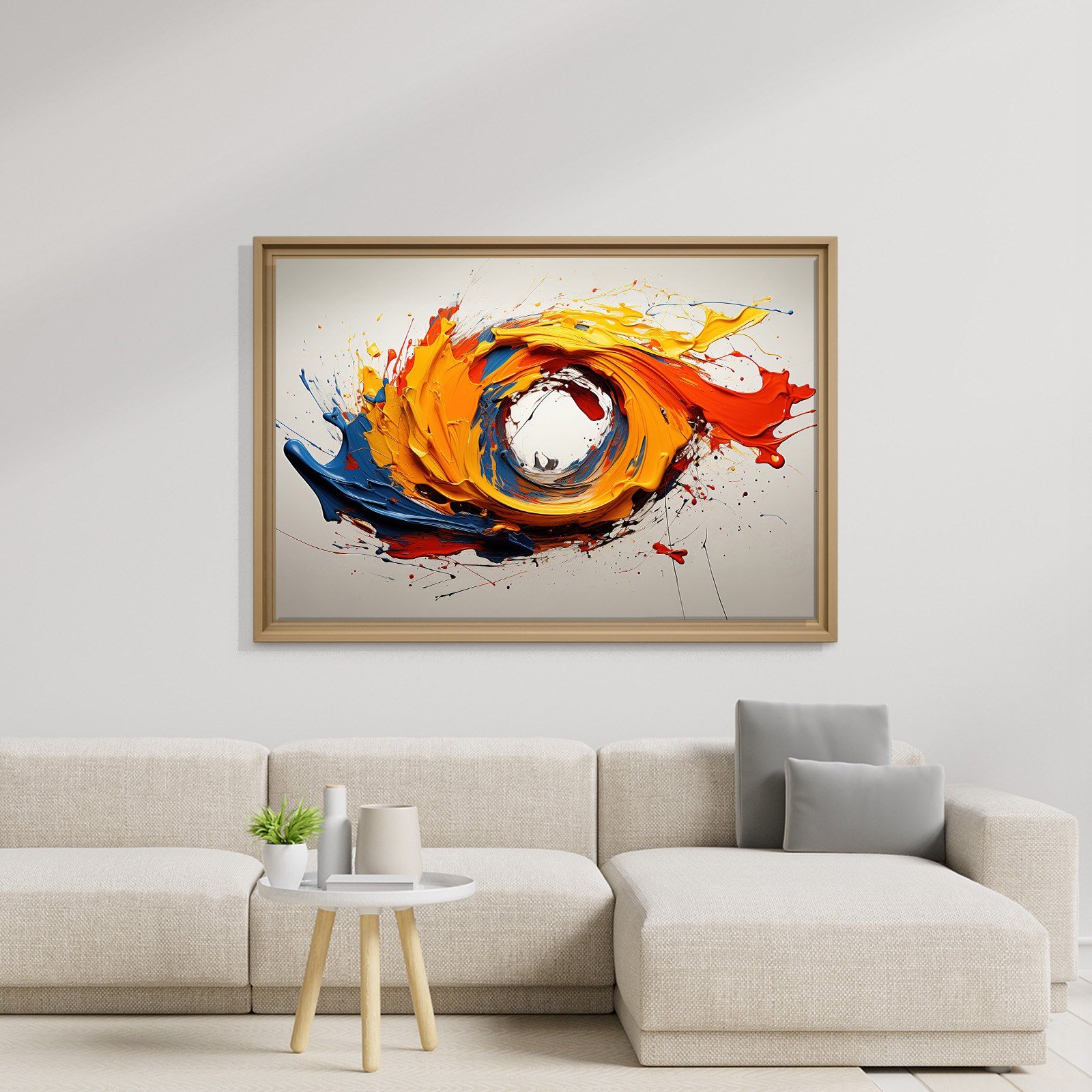 Turuncu Mavi Soyut Akışkan Boya Kanvas Tablo