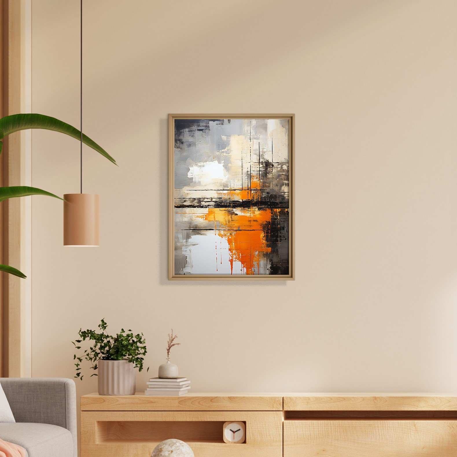 Turuncu Siyah Modern Soyut Kanvas Tablo