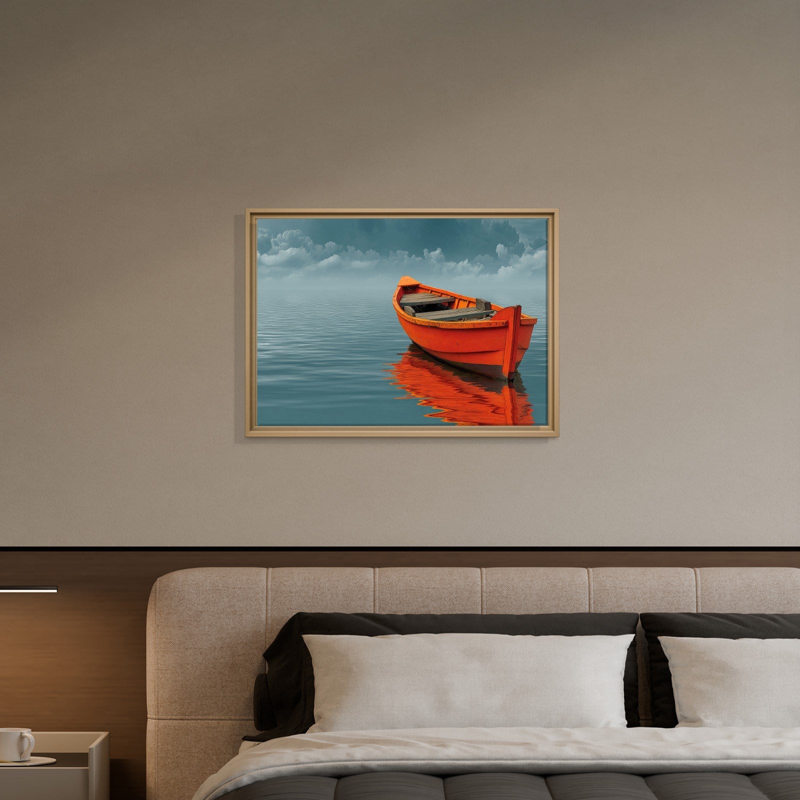 Turuncu Tekne Deniz Manzaralı Kanvas Tablo | Minimal Deniz Dekoru
