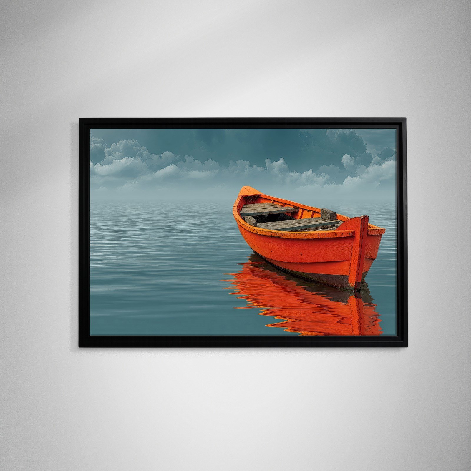 Turuncu Tekne Deniz Manzaralı Kanvas Tablo | Minimal Deniz Dekoru