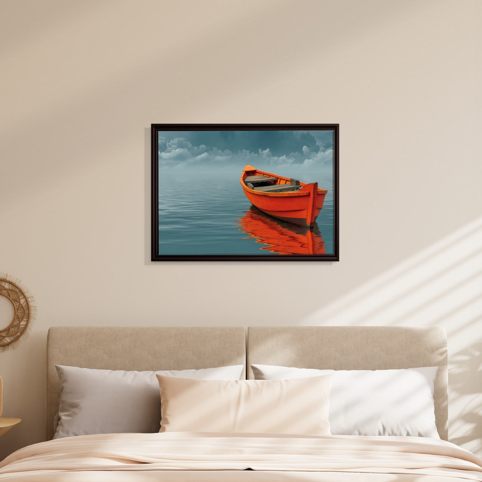 Turuncu Tekne Deniz Manzaralı Kanvas Tablo | Minimal Deniz Dekoru