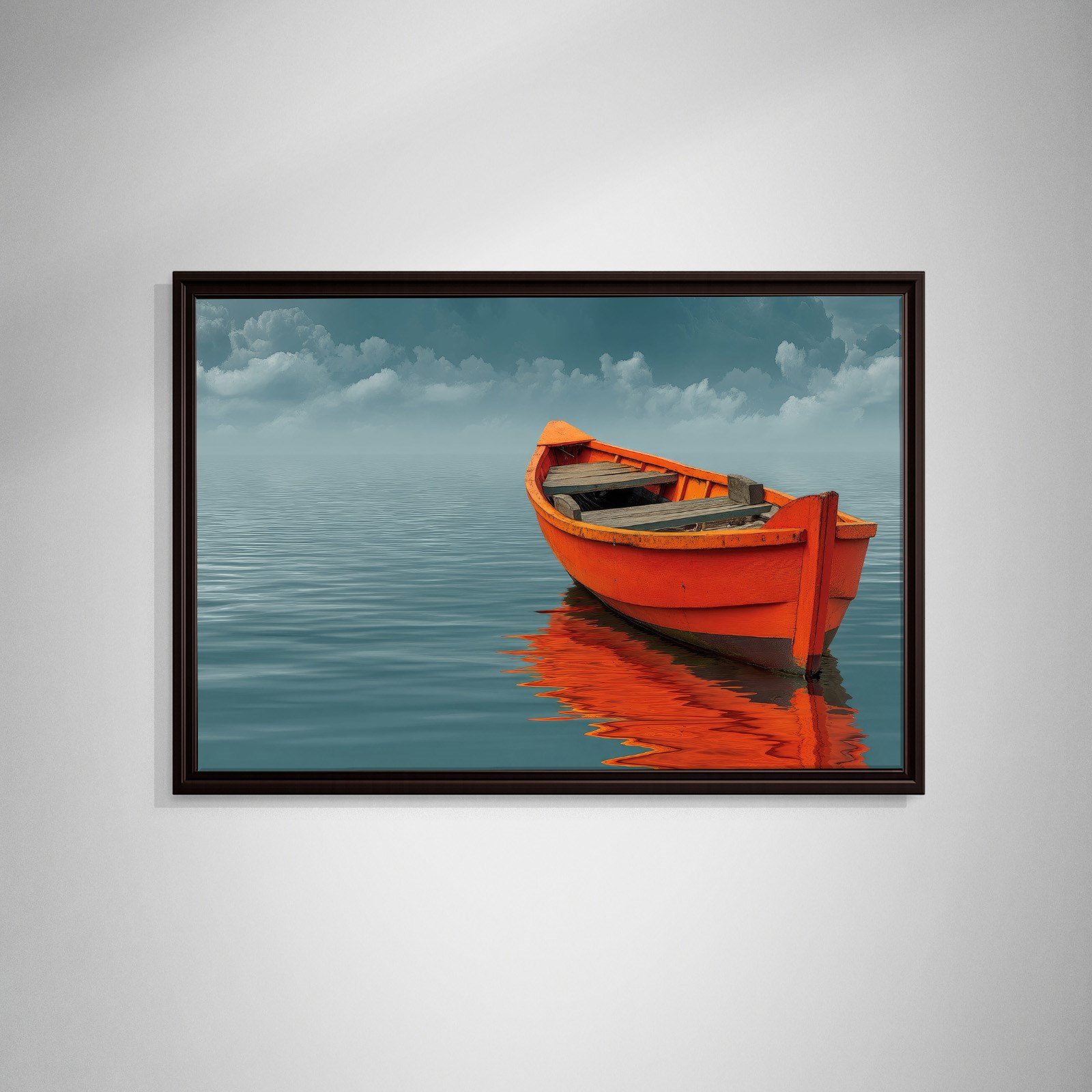 Turuncu Tekne Deniz Manzaralı Kanvas Tablo | Minimal Deniz Dekoru