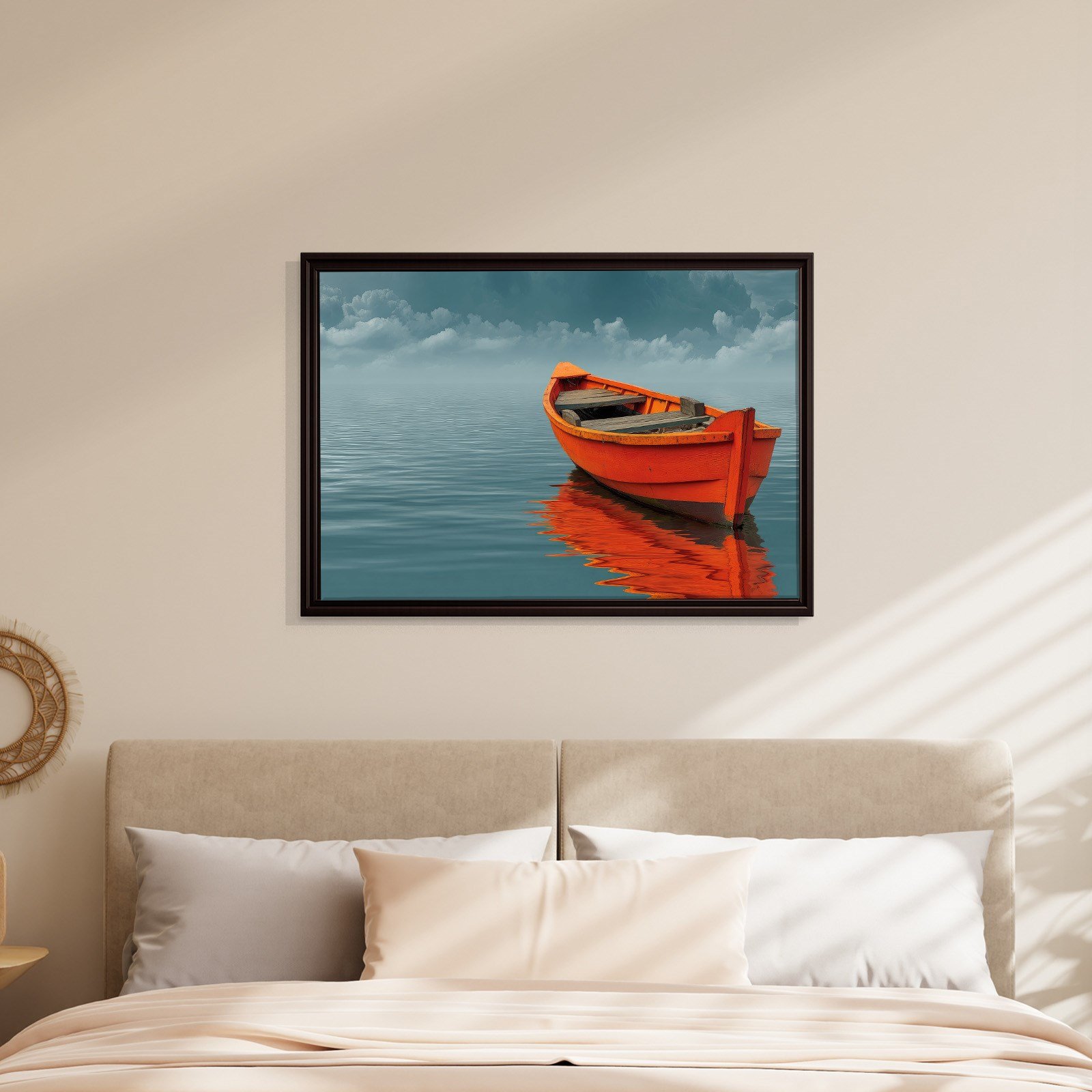 Turuncu Tekne Deniz Manzaralı Kanvas Tablo | Minimal Deniz Dekoru