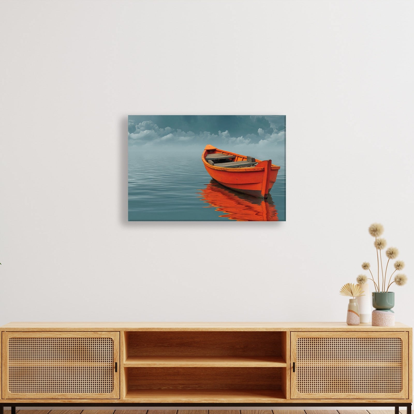 Turuncu Tekne Deniz Manzaralı Kanvas Tablo | Minimal Deniz Dekoru