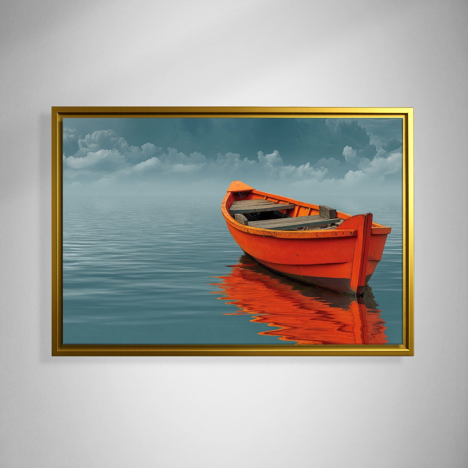 Turuncu Tekne Deniz Manzaralı Kanvas Tablo | Minimal Deniz Dekoru