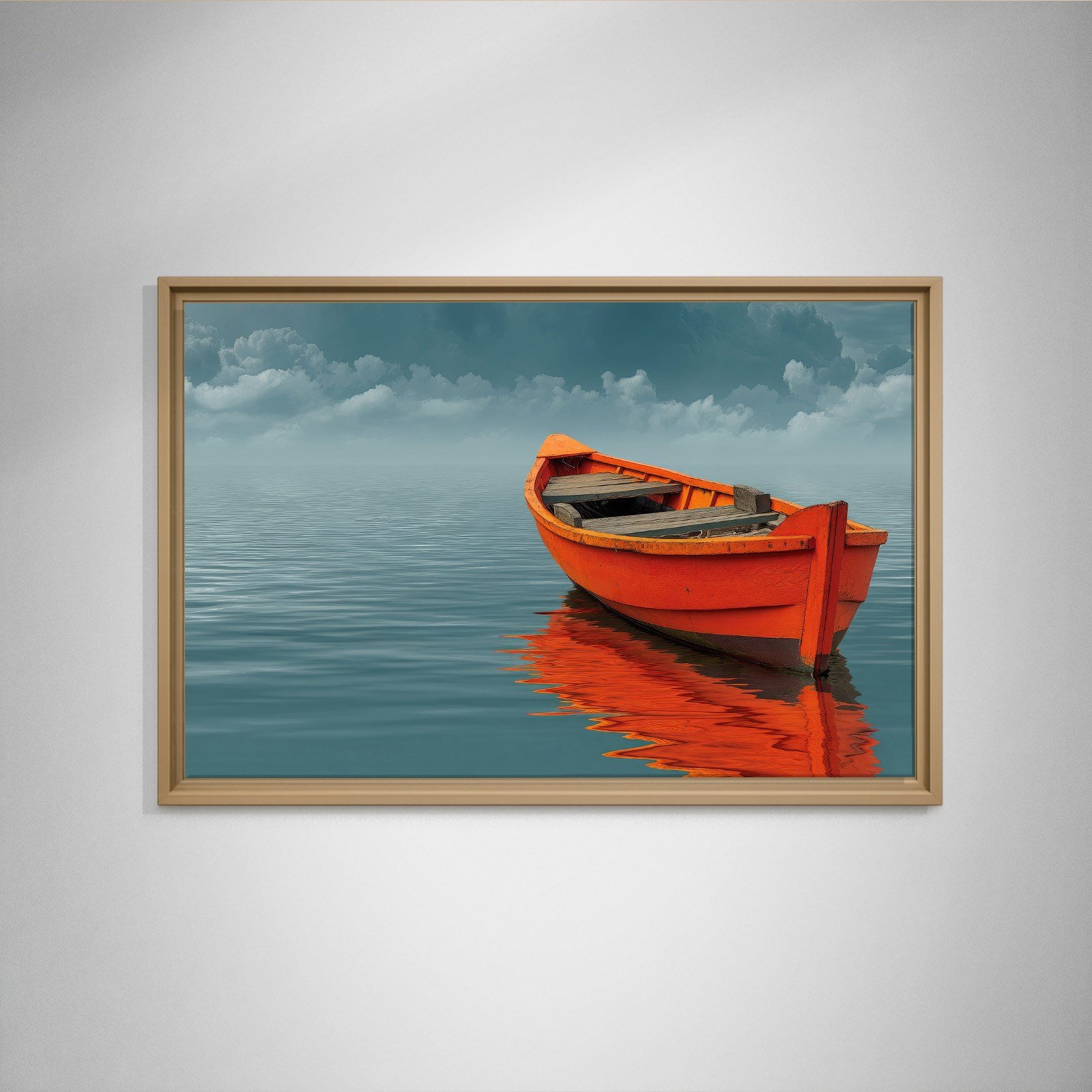 Turuncu Tekne Deniz Manzaralı Kanvas Tablo | Minimal Deniz Dekoru