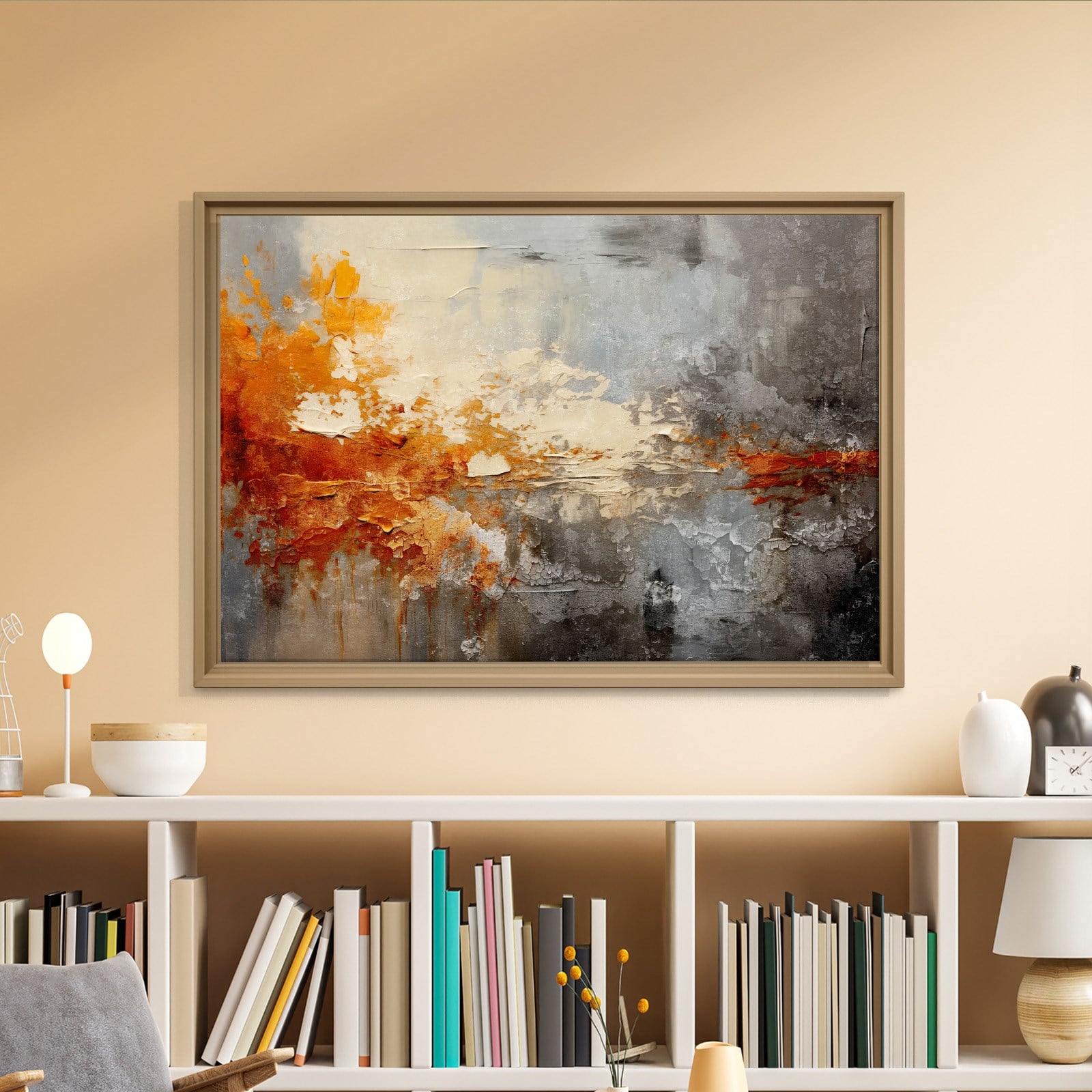 Turuncu ve Gri Soyut Kanvas Tablo | Modern Dokulu Premium Duvar Sanatı