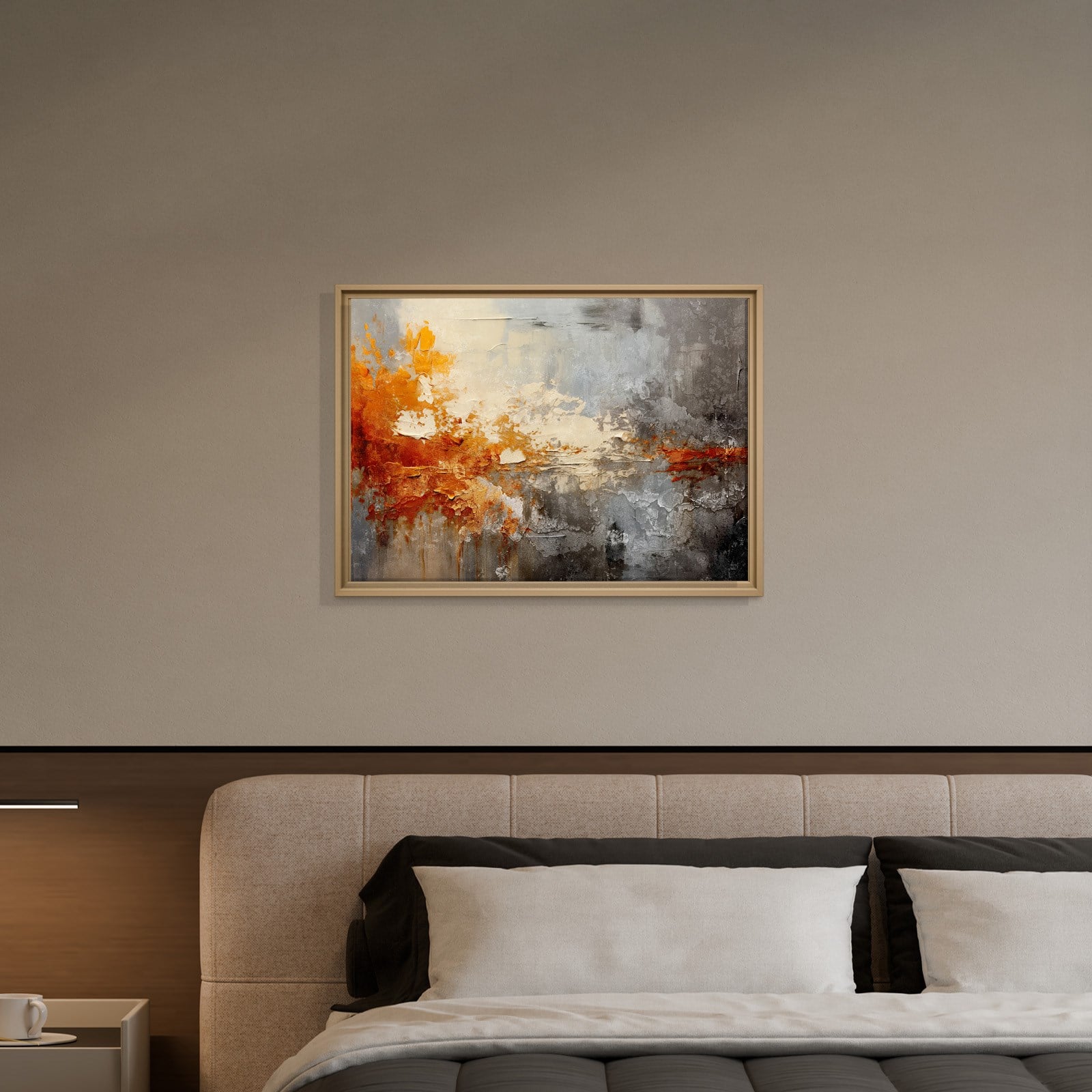 Turuncu ve Gri Soyut Kanvas Tablo | Modern Dokulu Premium Duvar Sanatı