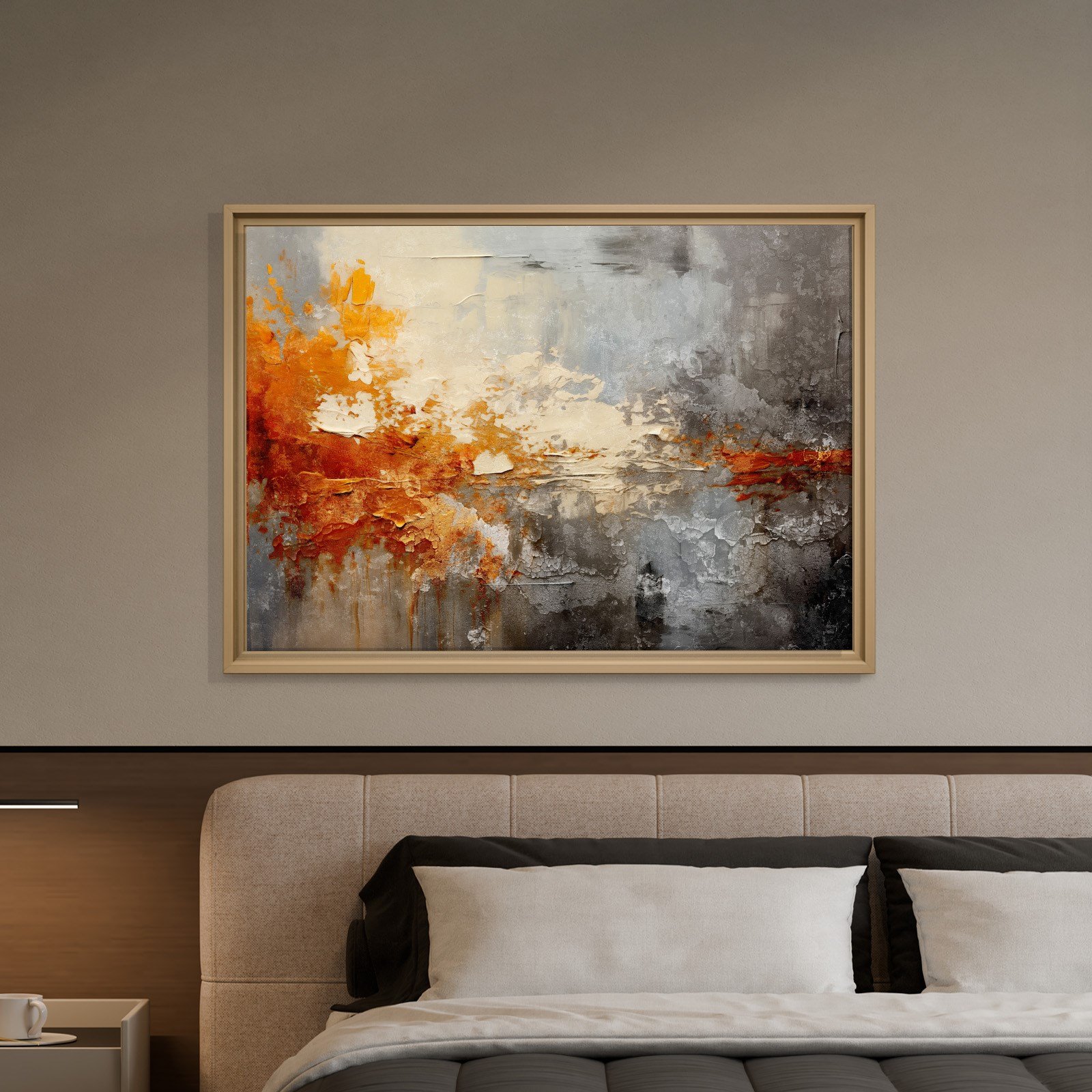 Turuncu ve Gri Soyut Kanvas Tablo | Modern Dokulu Premium Duvar Sanatı