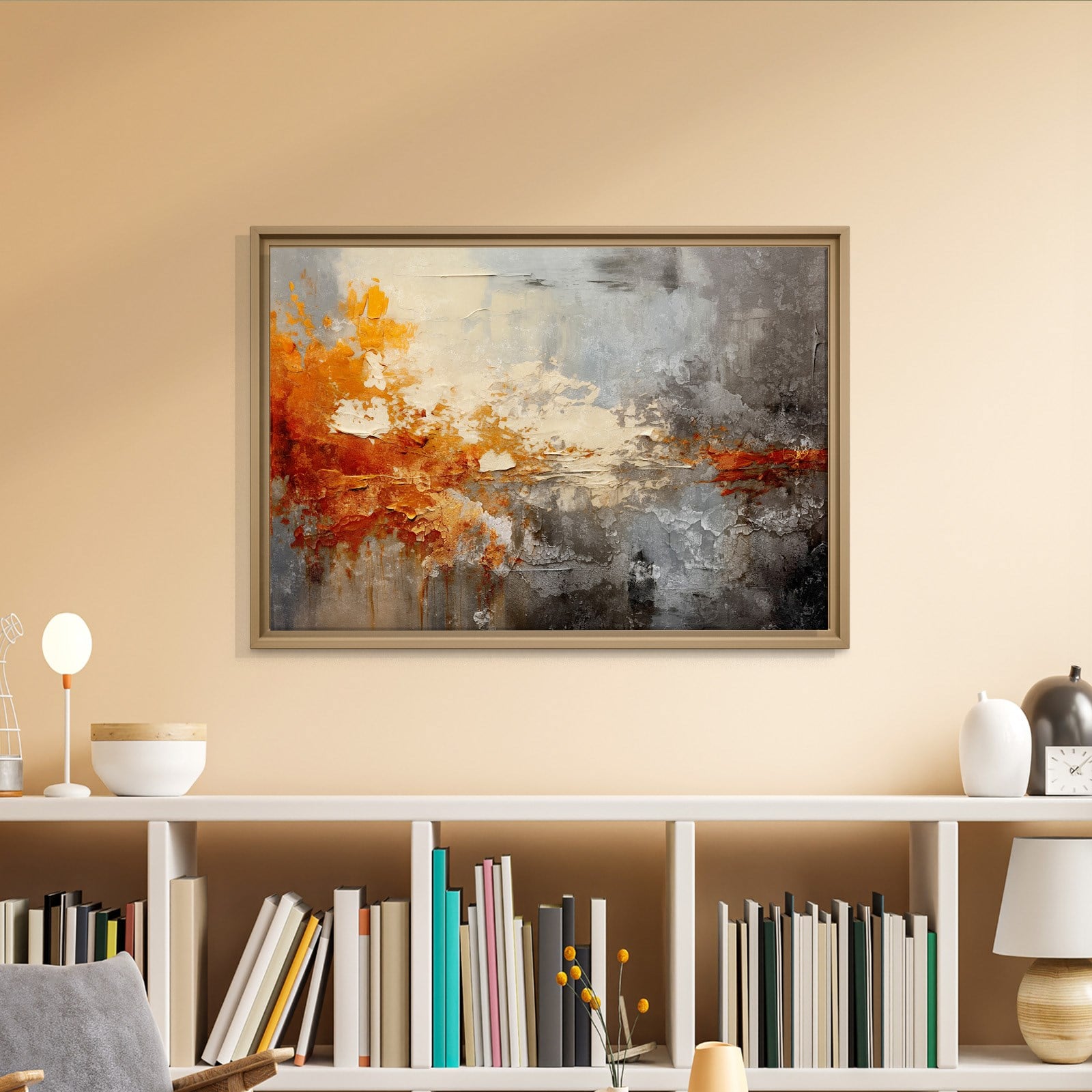 Turuncu ve Gri Soyut Kanvas Tablo | Modern Dokulu Premium Duvar Sanatı
