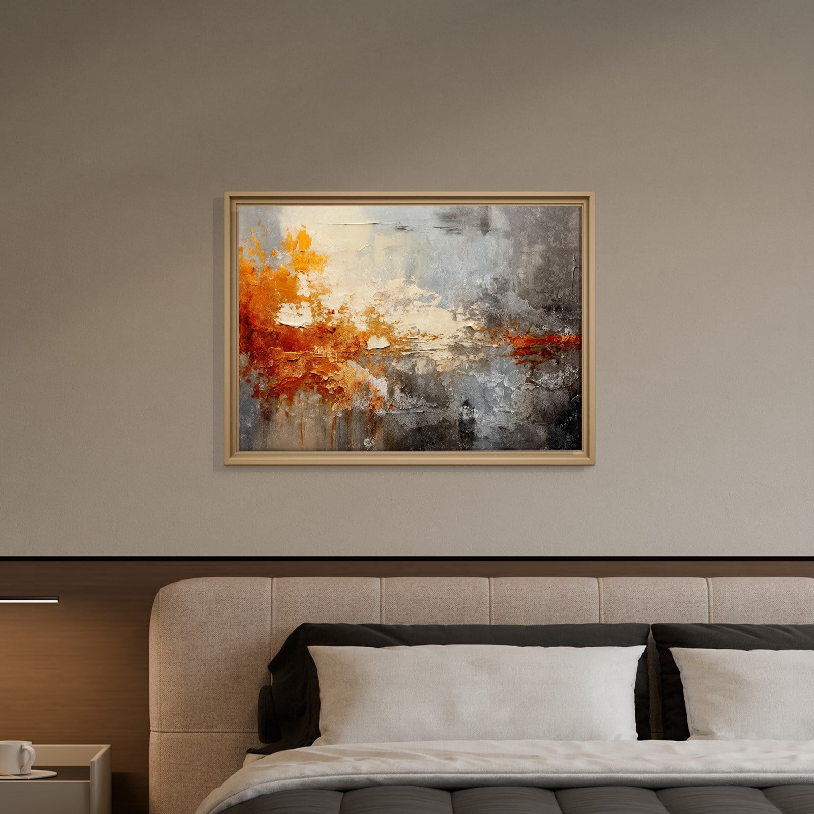 Turuncu ve Gri Soyut Kanvas Tablo | Modern Dokulu Premium Duvar Sanatı