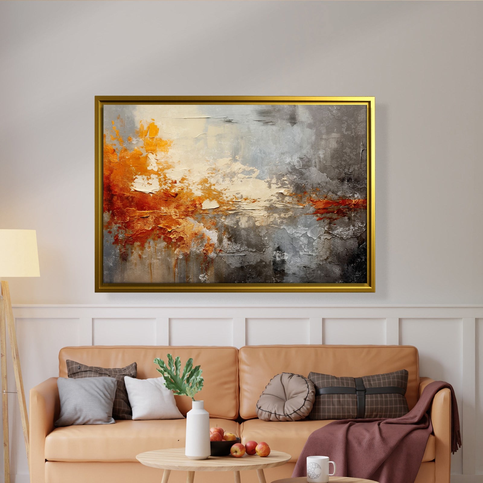 Turuncu ve Gri Soyut Kanvas Tablo | Modern Dokulu Premium Duvar Sanatı