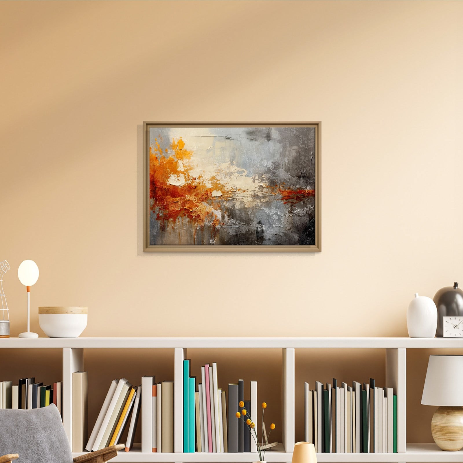 Turuncu ve Gri Soyut Kanvas Tablo | Modern Dokulu Premium Duvar Sanatı