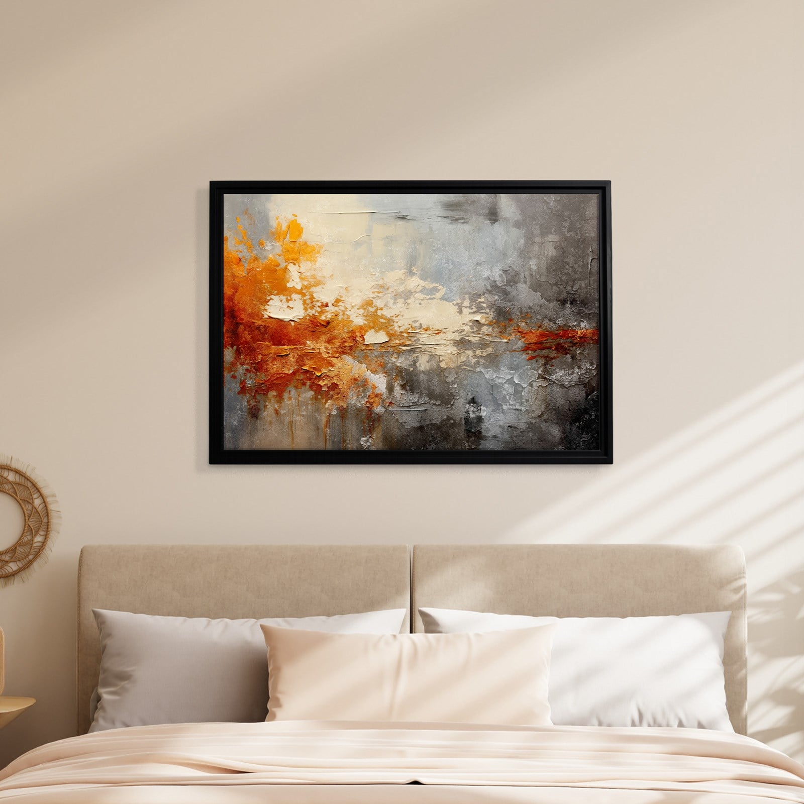Turuncu ve Gri Soyut Kanvas Tablo | Modern Dokulu Premium Duvar Sanatı