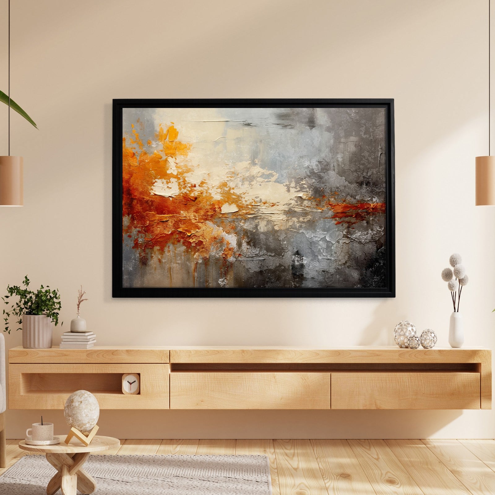 Turuncu ve Gri Soyut Kanvas Tablo | Modern Dokulu Premium Duvar Sanatı